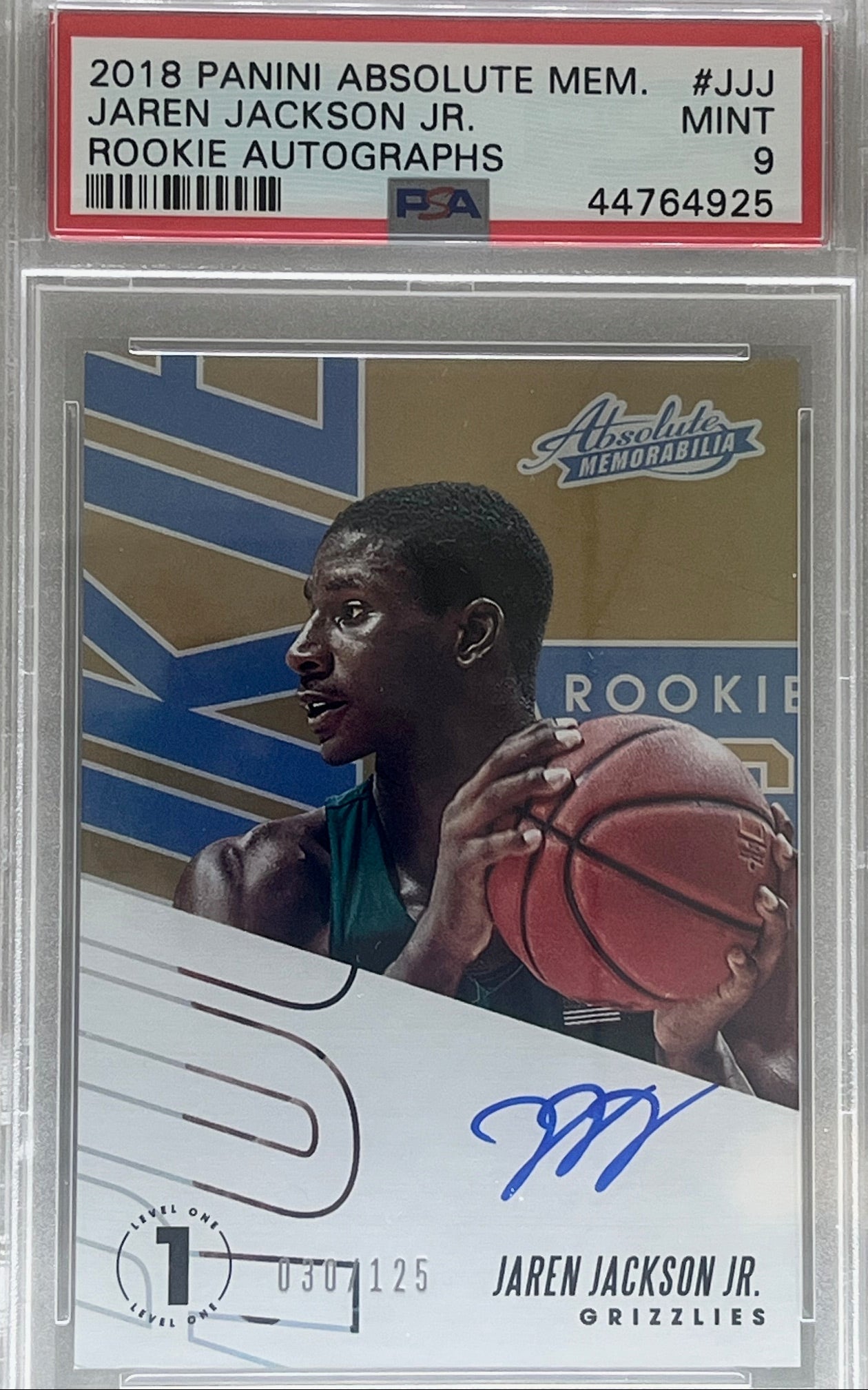 2018-19 Panini Absolute Mem. Jaren Jackson Jr. Rookie Auto /125 PSA 9