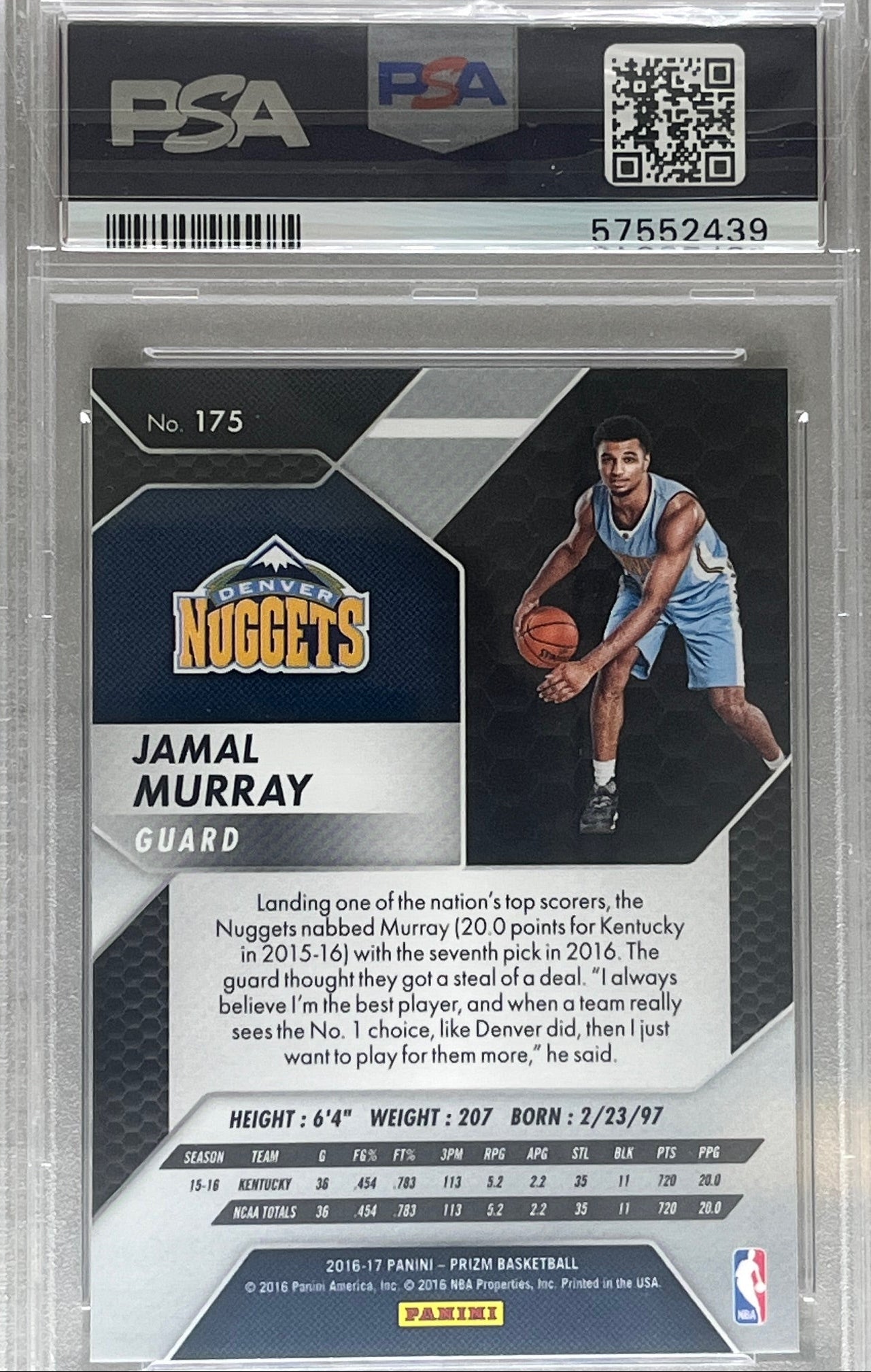 2016 Panini Prizm Jamal Murray Rookie #175 PSA 10
