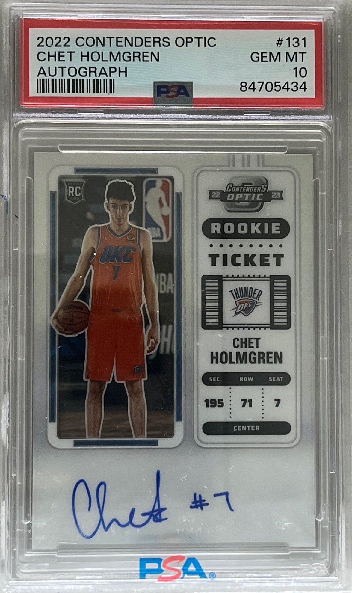 2022-23 Panini Contenders Optic Chet Holmgren Rookie Ticket RC Auto #131 PSA 10