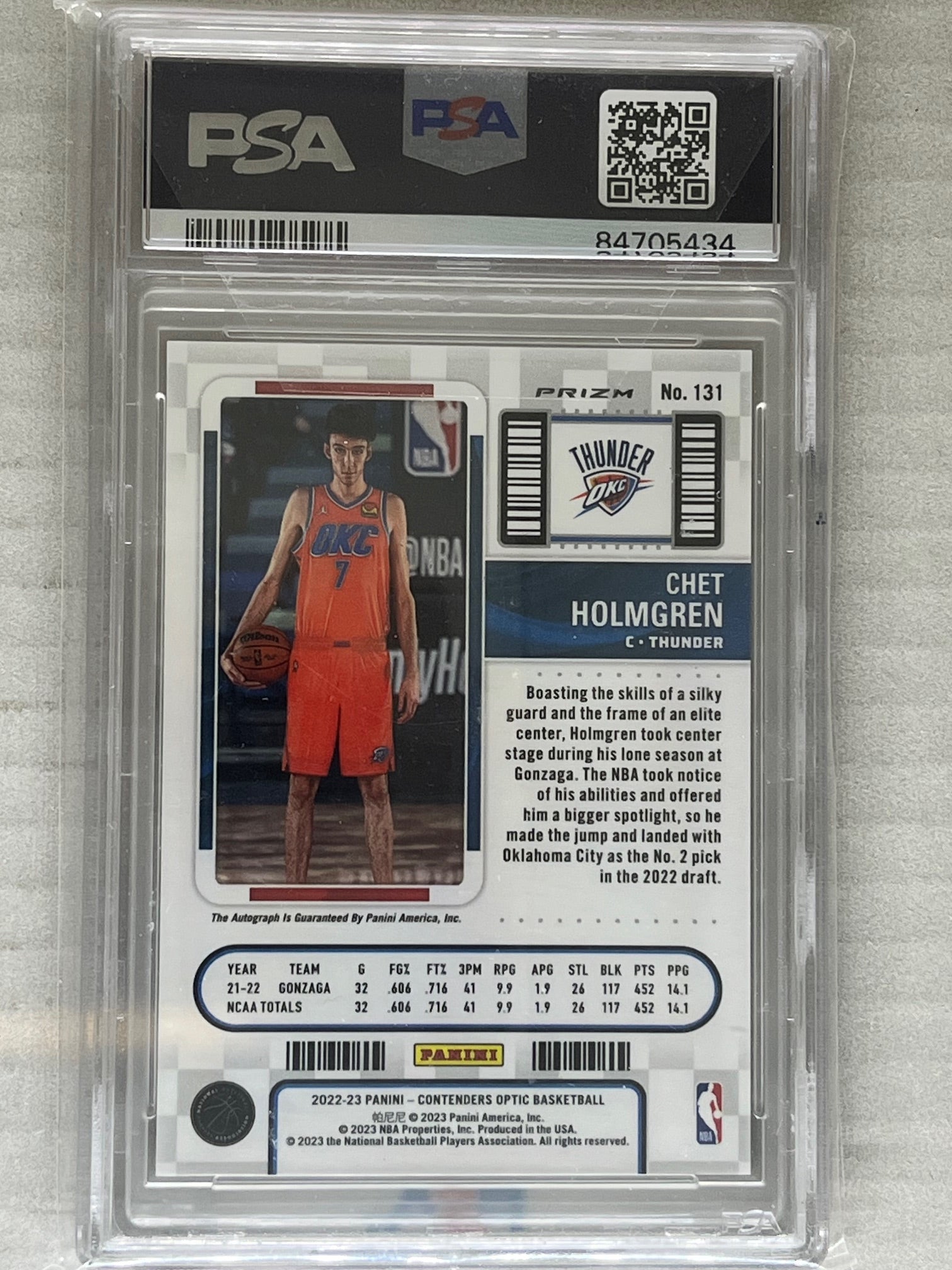 2022-23 Panini Contenders Optic Chet Holmgren Rookie Ticket RC Auto #131 PSA 10