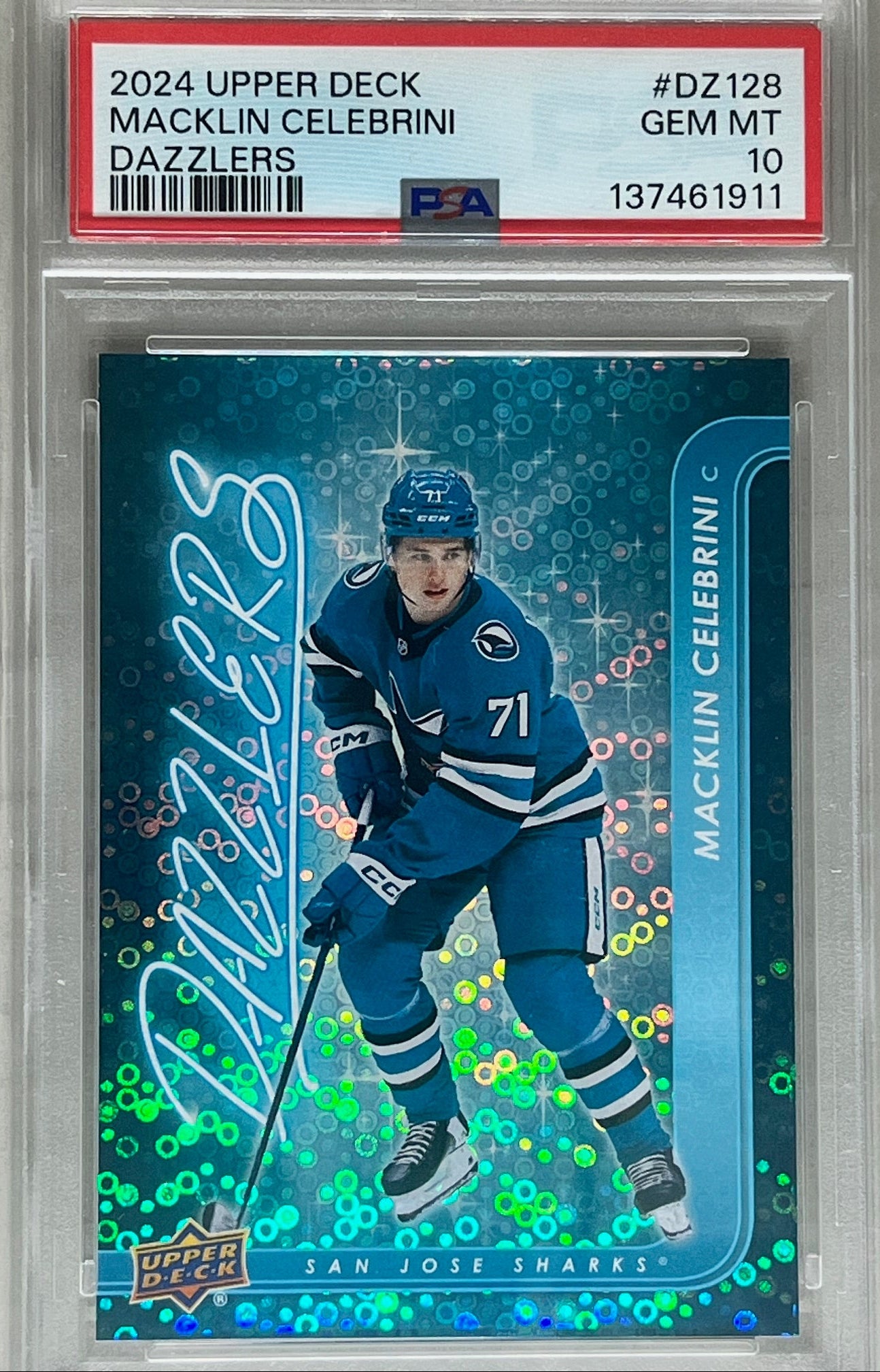 2024-25 Upper Deck Dazzlers Blue Macklin Celebrini DZ-128 PSA 10