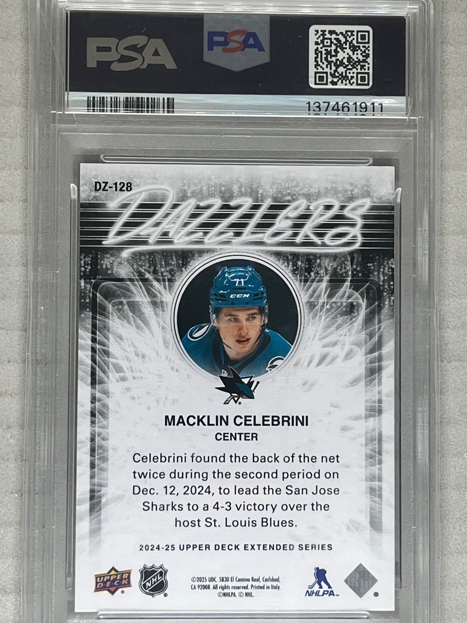 2024-25 Upper Deck Dazzlers Blue Macklin Celebrini DZ-128 PSA 10