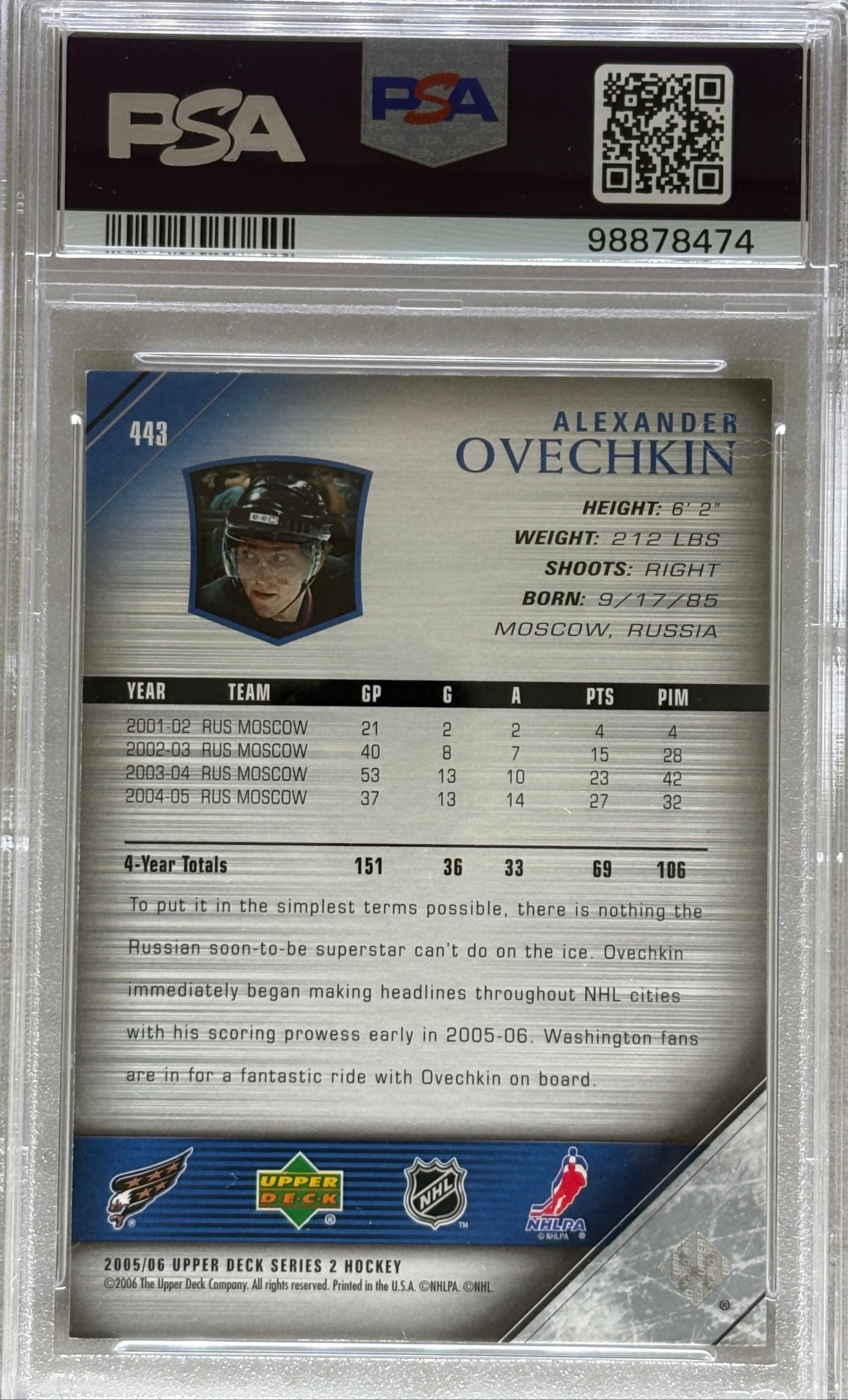2005 Upper Deck Young Guns Alexander Ovechkin PSA 9