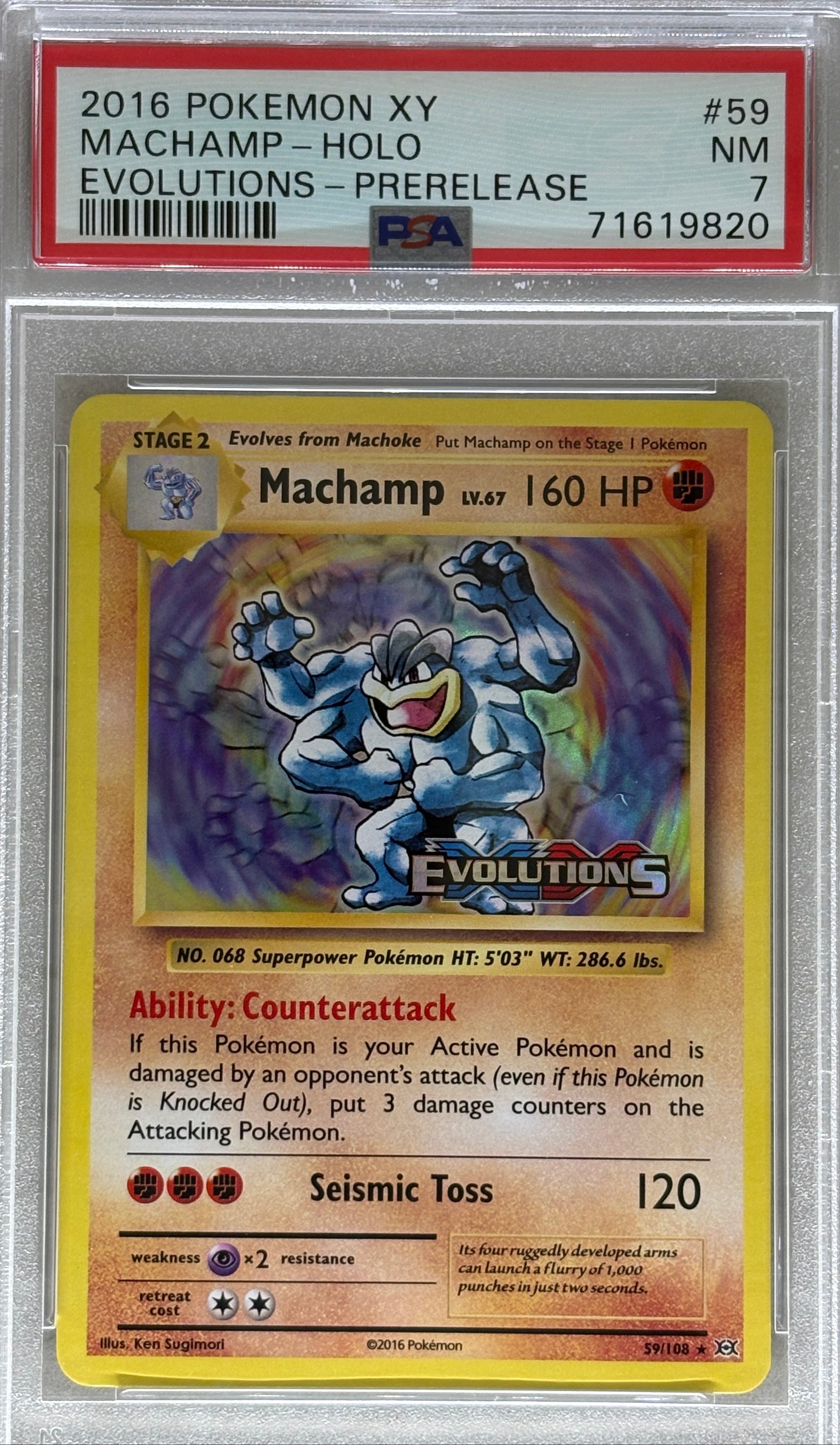 2016 XY Evolutions Prerelease Machamp Holo PSA 7