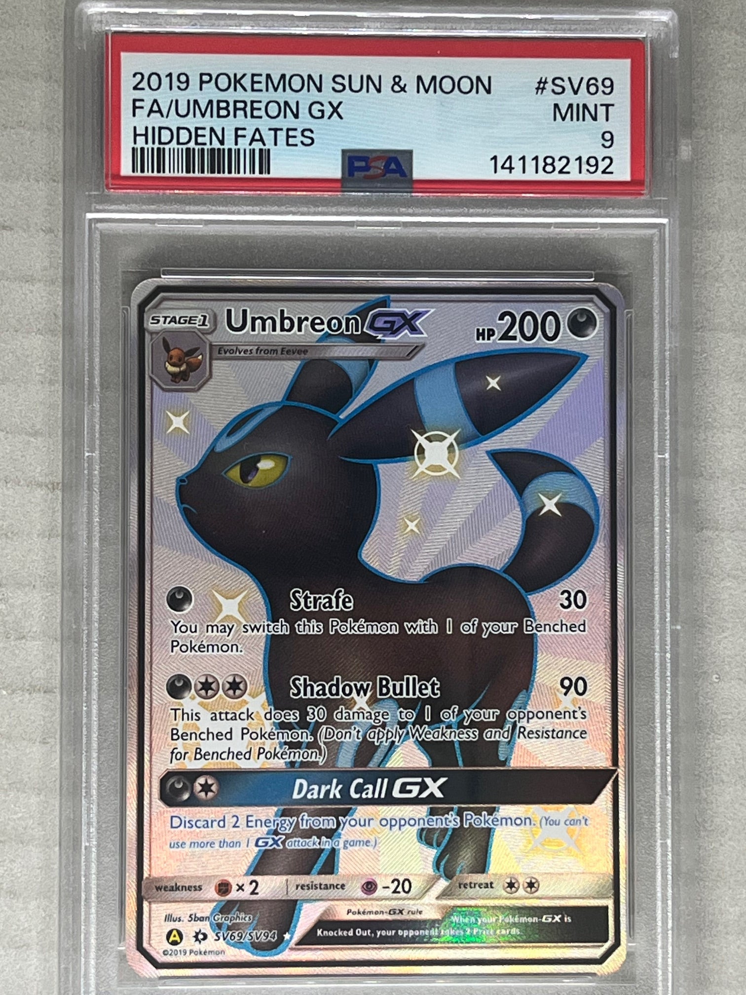 2019 Pokemon Sun & Moon Hidden Fates Shiny Vault Full Art Umbreon GX #SV69 PSA 9 MINT