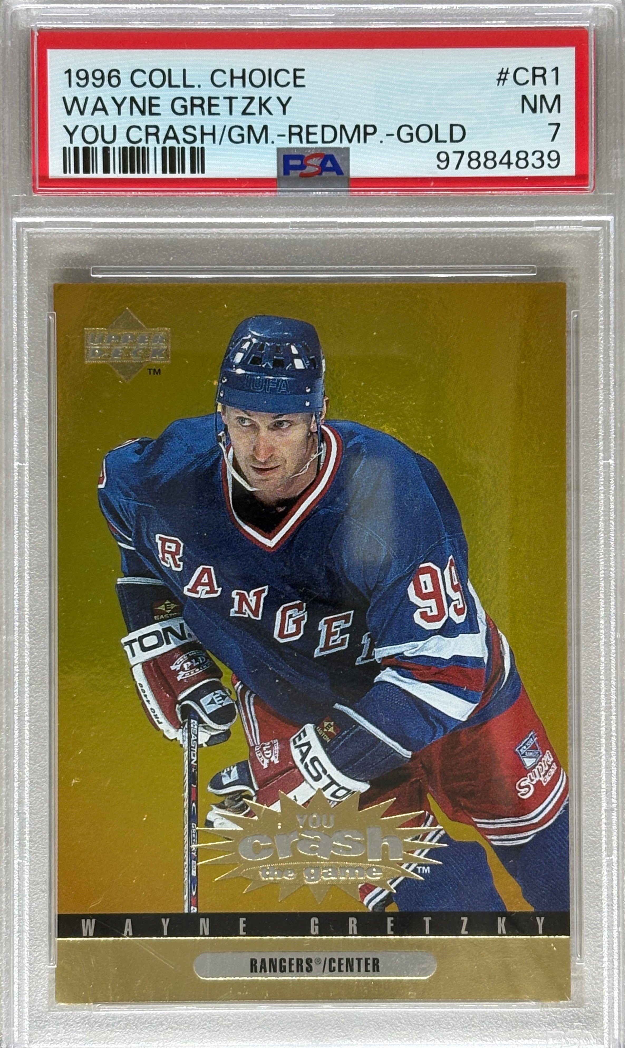 1998 Collector's Choice Wayne Gretzky You Crash The Game Gold Redemption PSA 7
