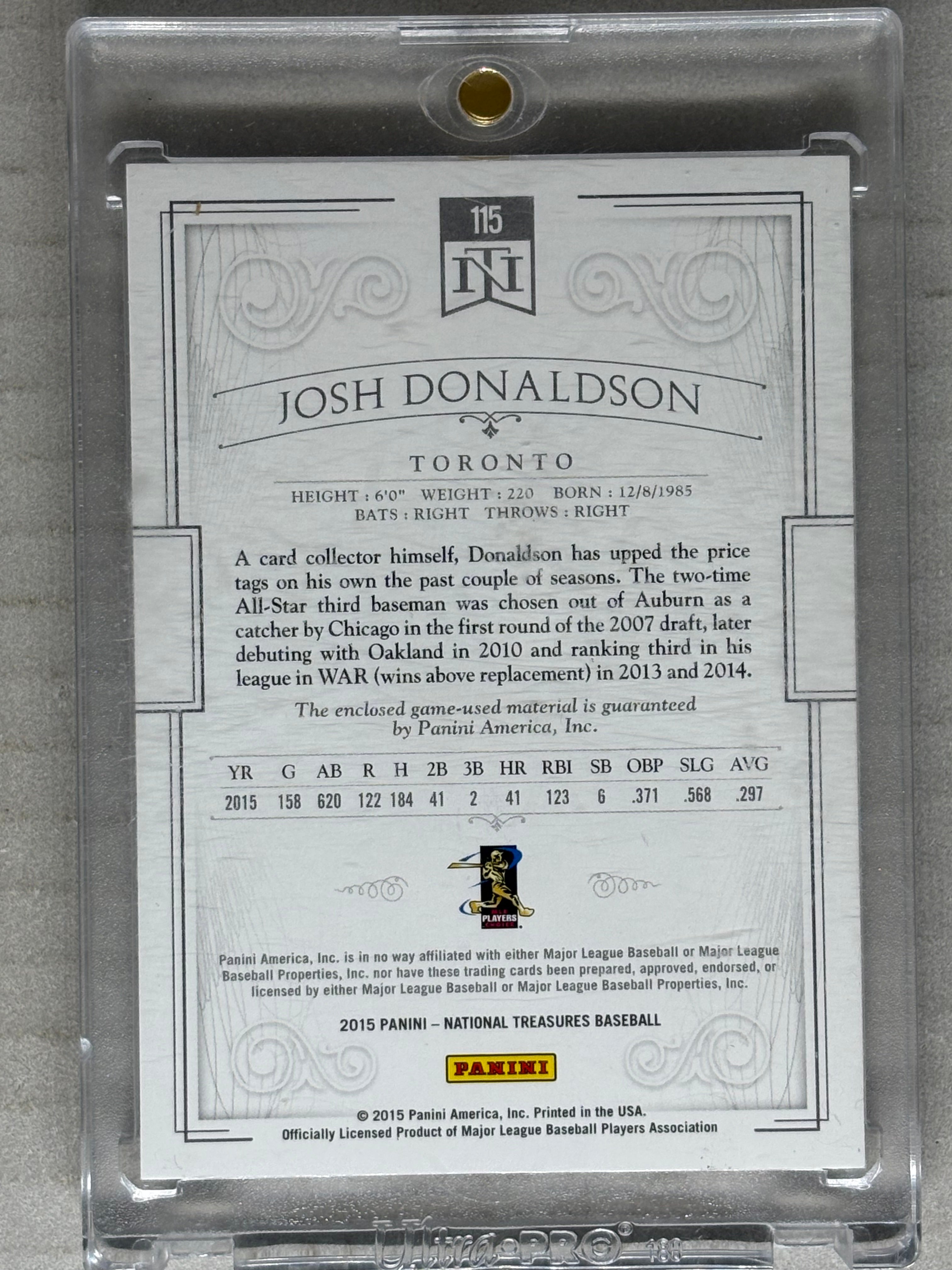 2015 Panini National Treasures 1/1 Button Josh Donaldson
