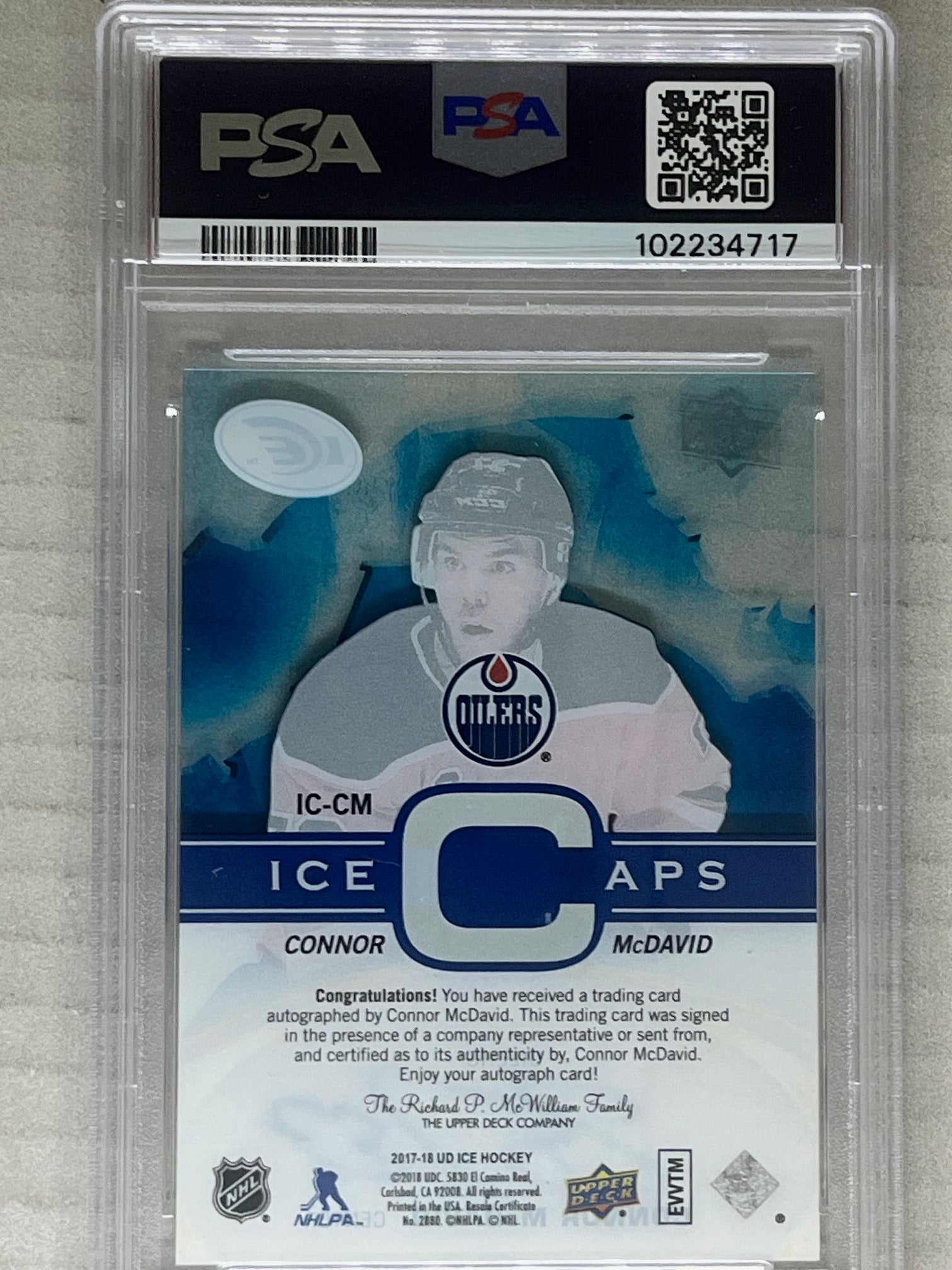 2017-18 Upper Deck Ice Ice Caps Auto Connor McDavid /15 PSA 9