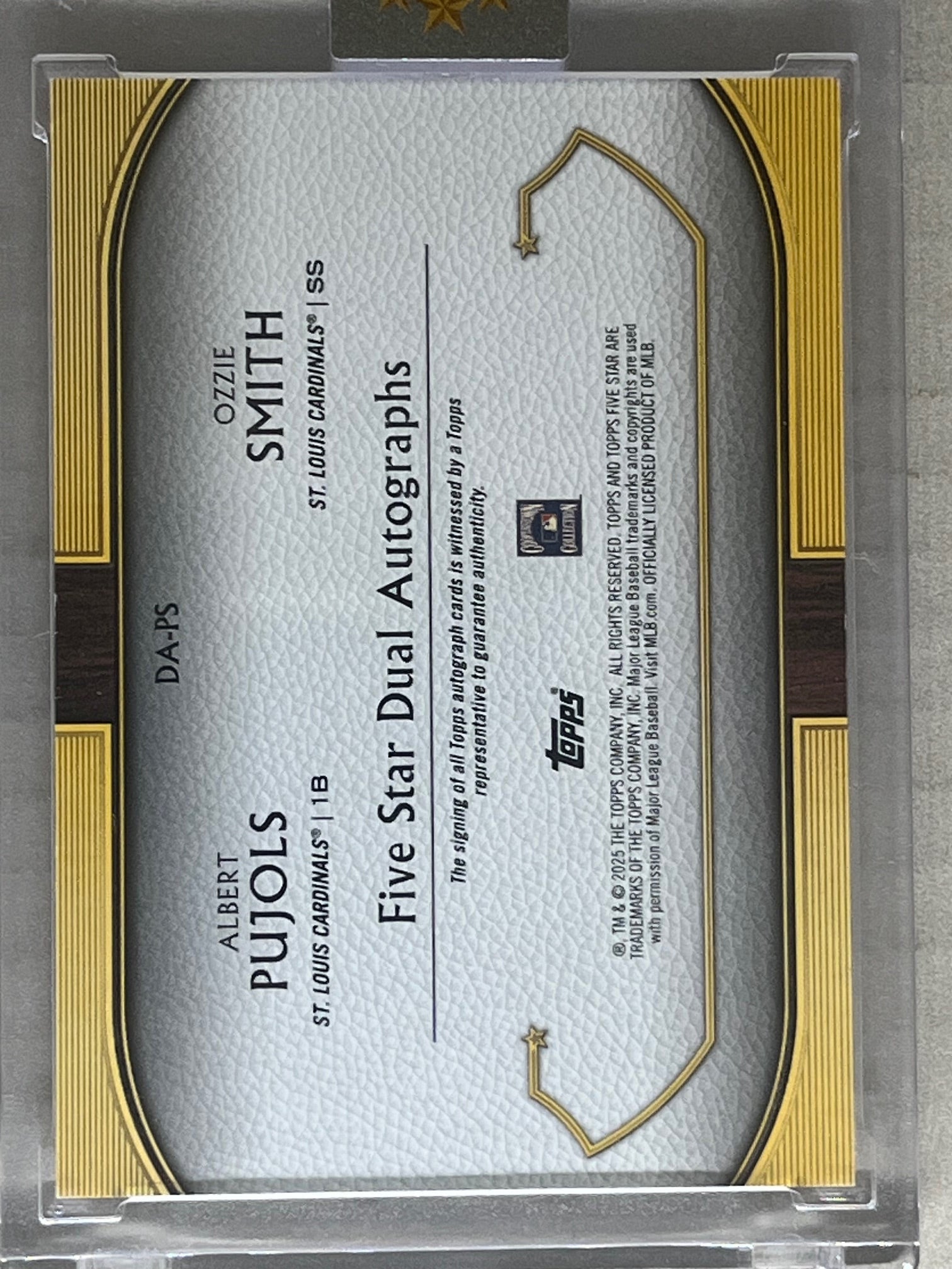 2025 Topps Five Star Albert Pujols / Ozzie Smith Dual Auto Gold #/10