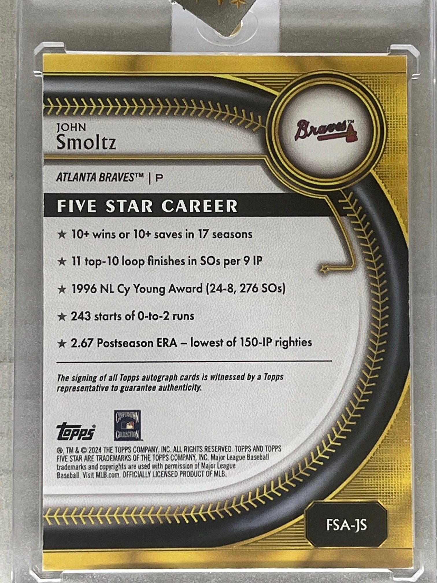 2025 Topps Five Star Autographs #FSA-JS John Smoltz ON CARD AUTO #’d /75