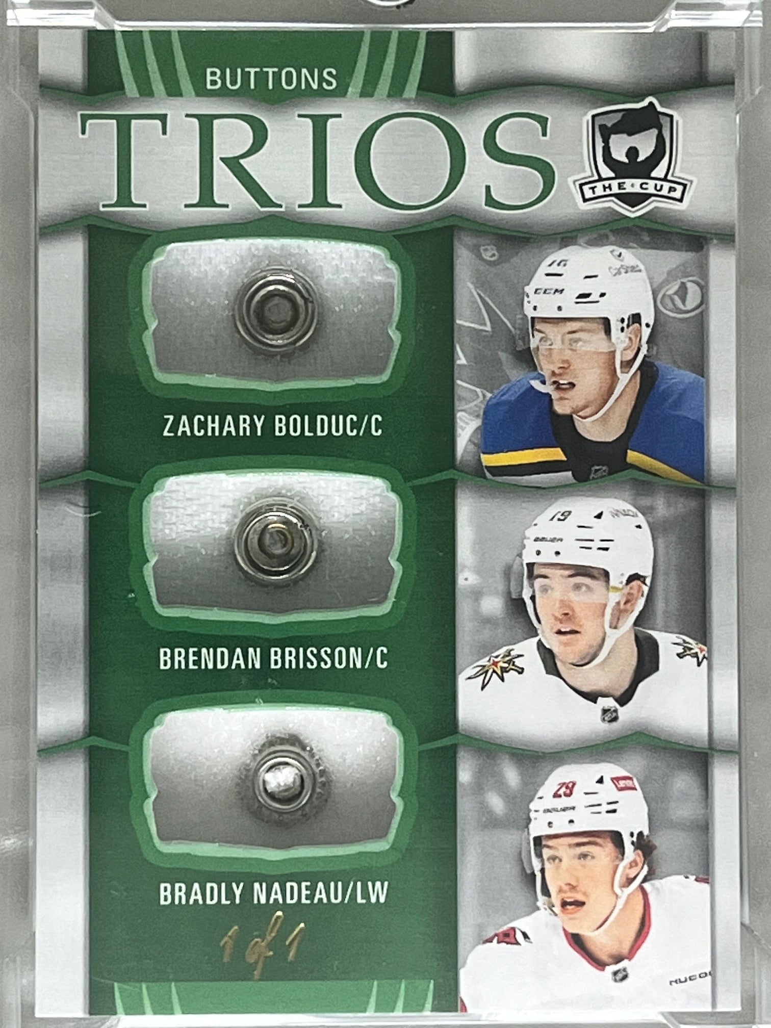 2024-25 The Cup Trios Buttons Zachary Bolduc, Brendan Brisson, Bradly Nadeau 1 of 1