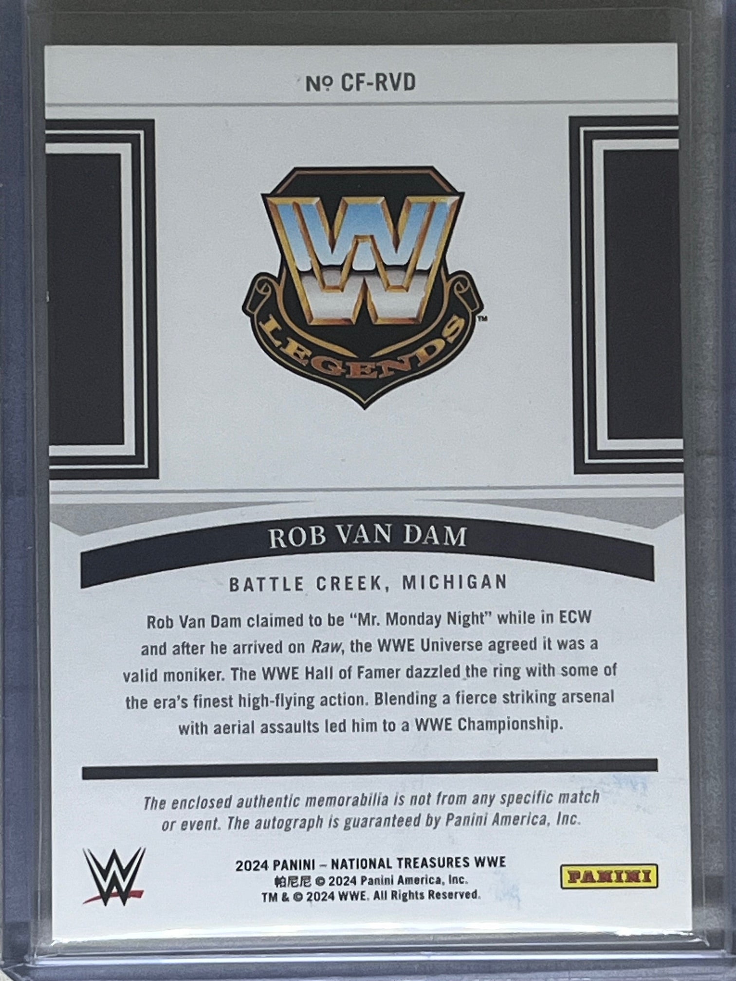 2024 Panini National Treasures WWE - Clutch Factor Auto Relic #/75 Rob Van Dam