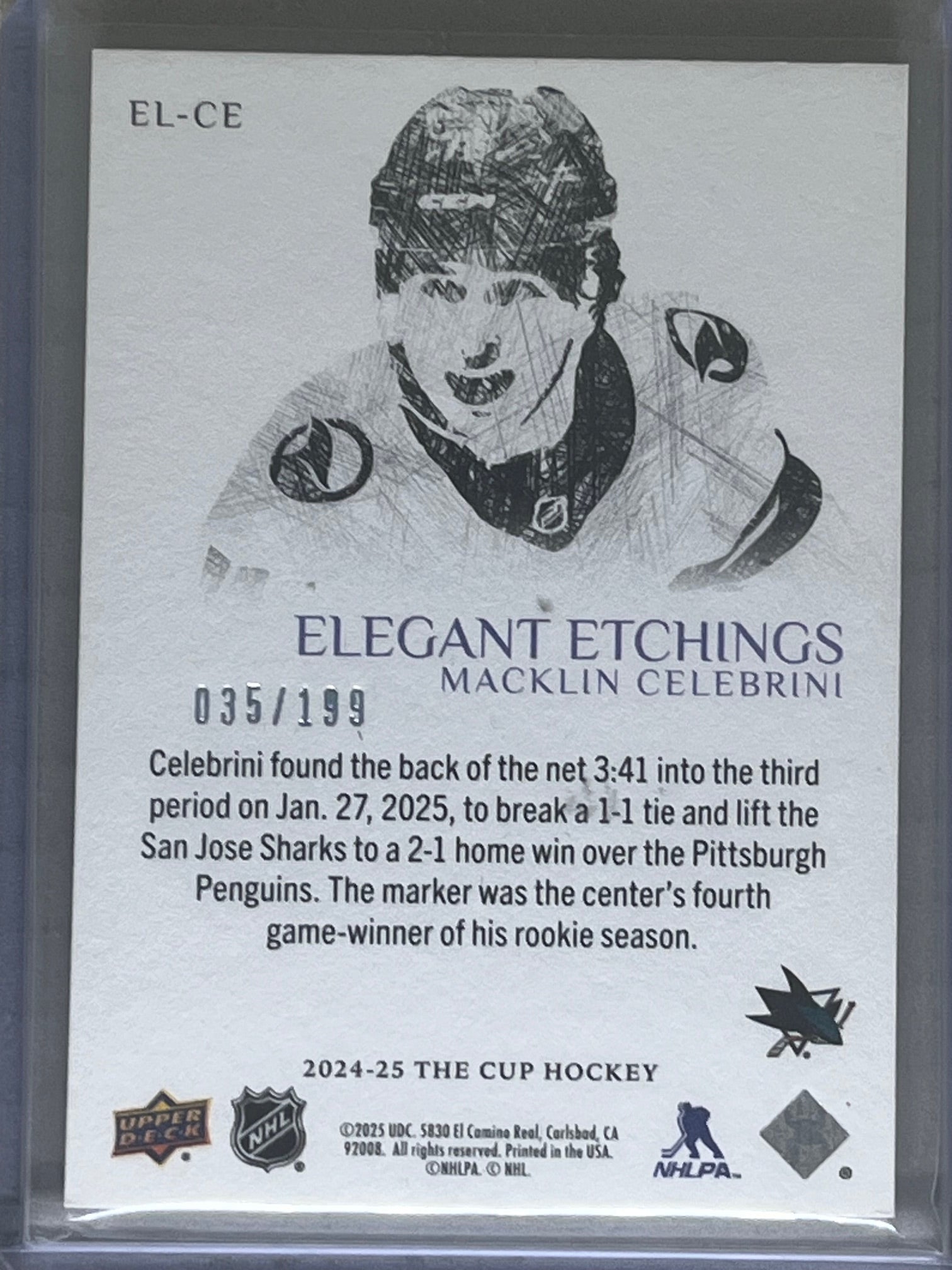 2024-25 Upper Deck The Cup Macklin Celebrini Elegant Etchings /199