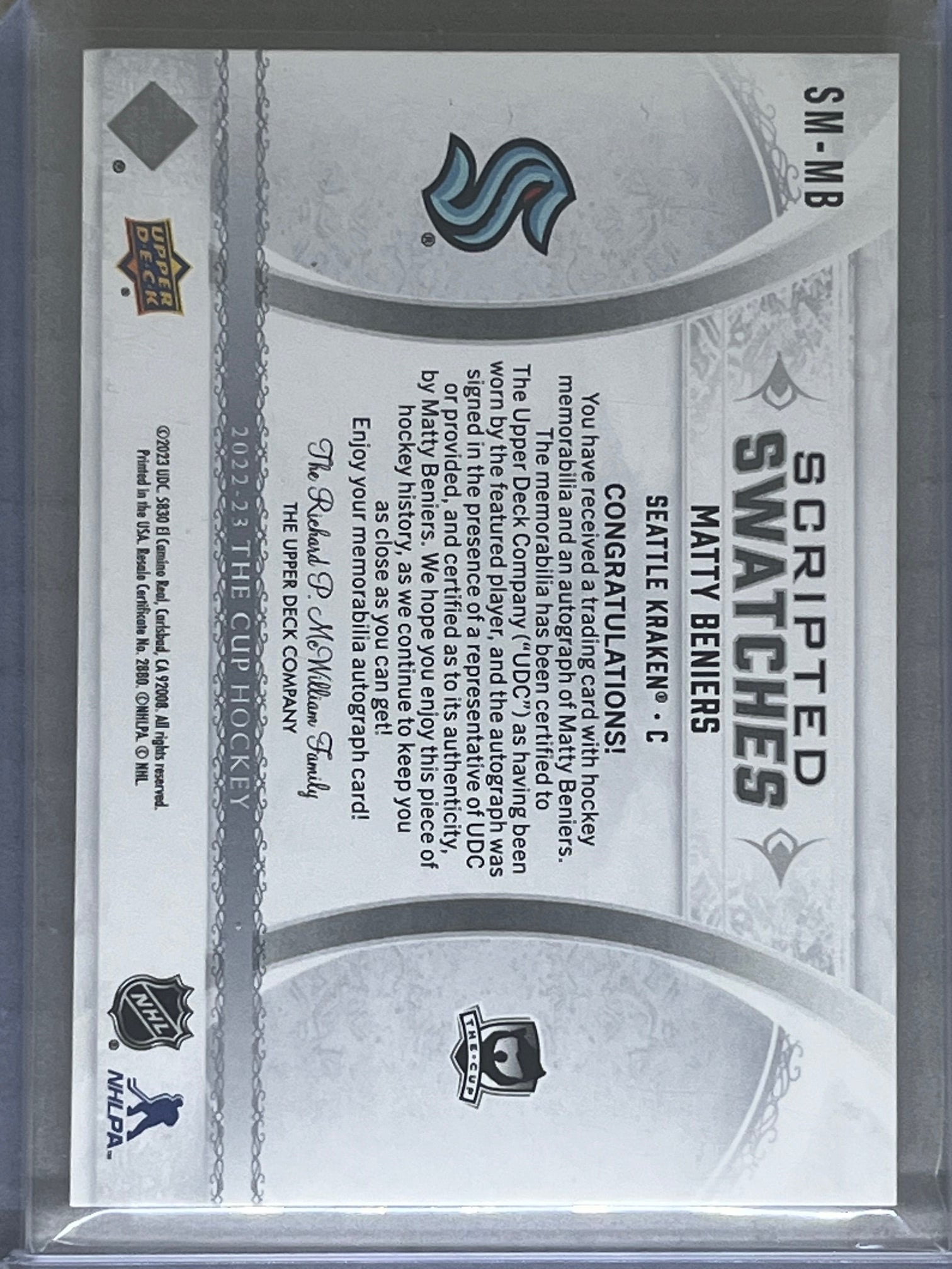 2022-23 Upper Deck the Cup Scripted Swatches Rookies Matty Beniers /35