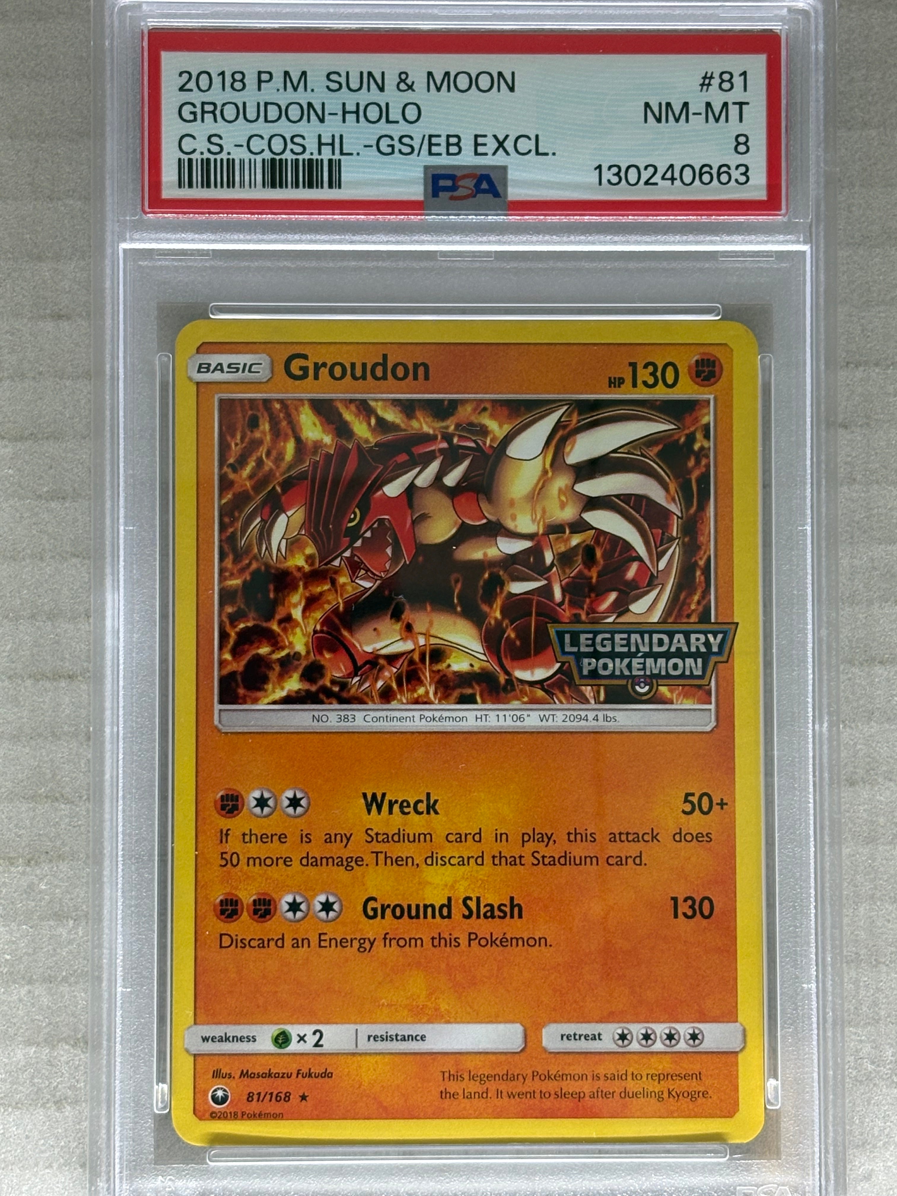 2018 Promo Sun & Moon Groudon-Holo. Gamestop/EBgames Exclusive PSA 8
