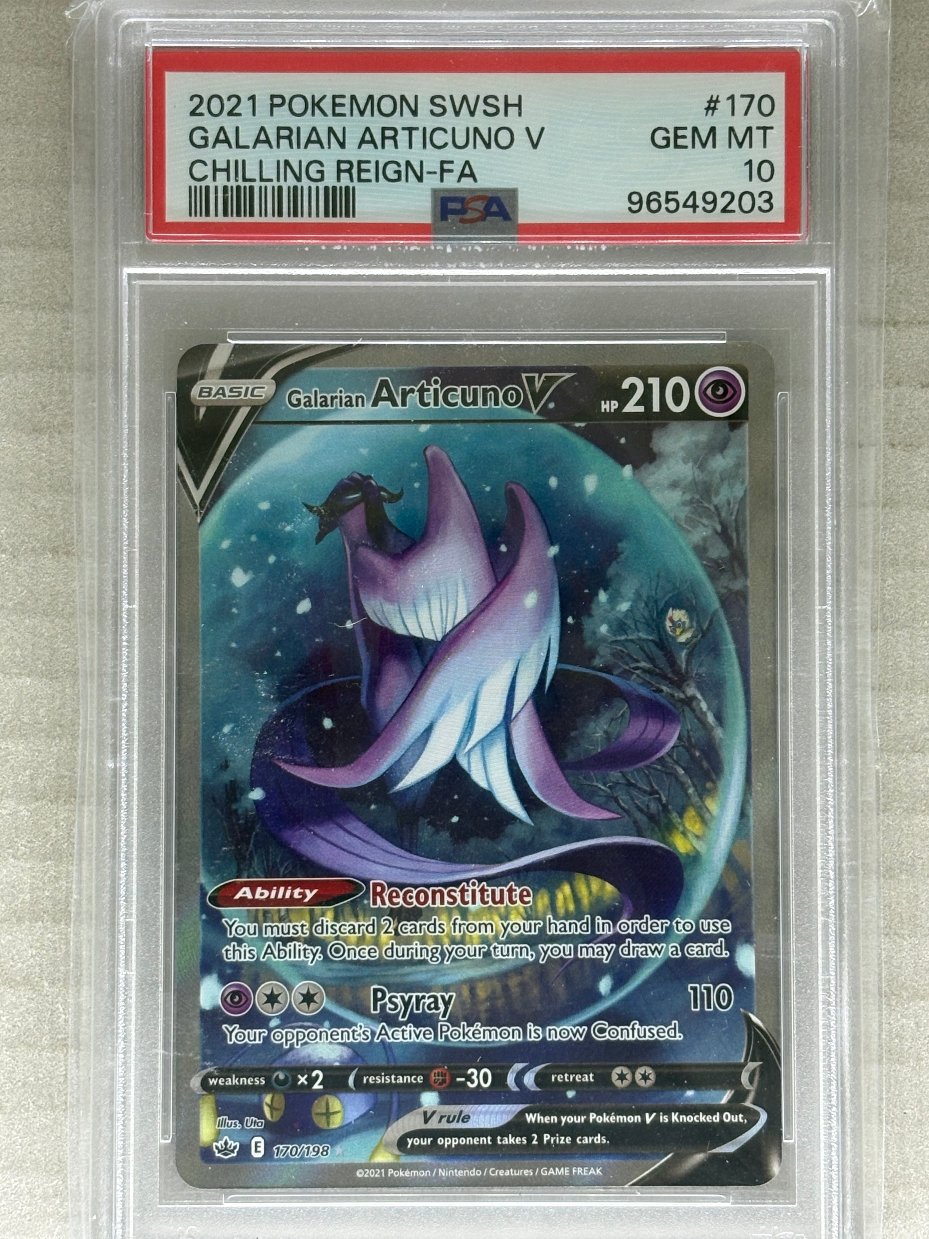 2021 Chilling Reign Galarian Articuno V Ultra Rare Holo PSA 10