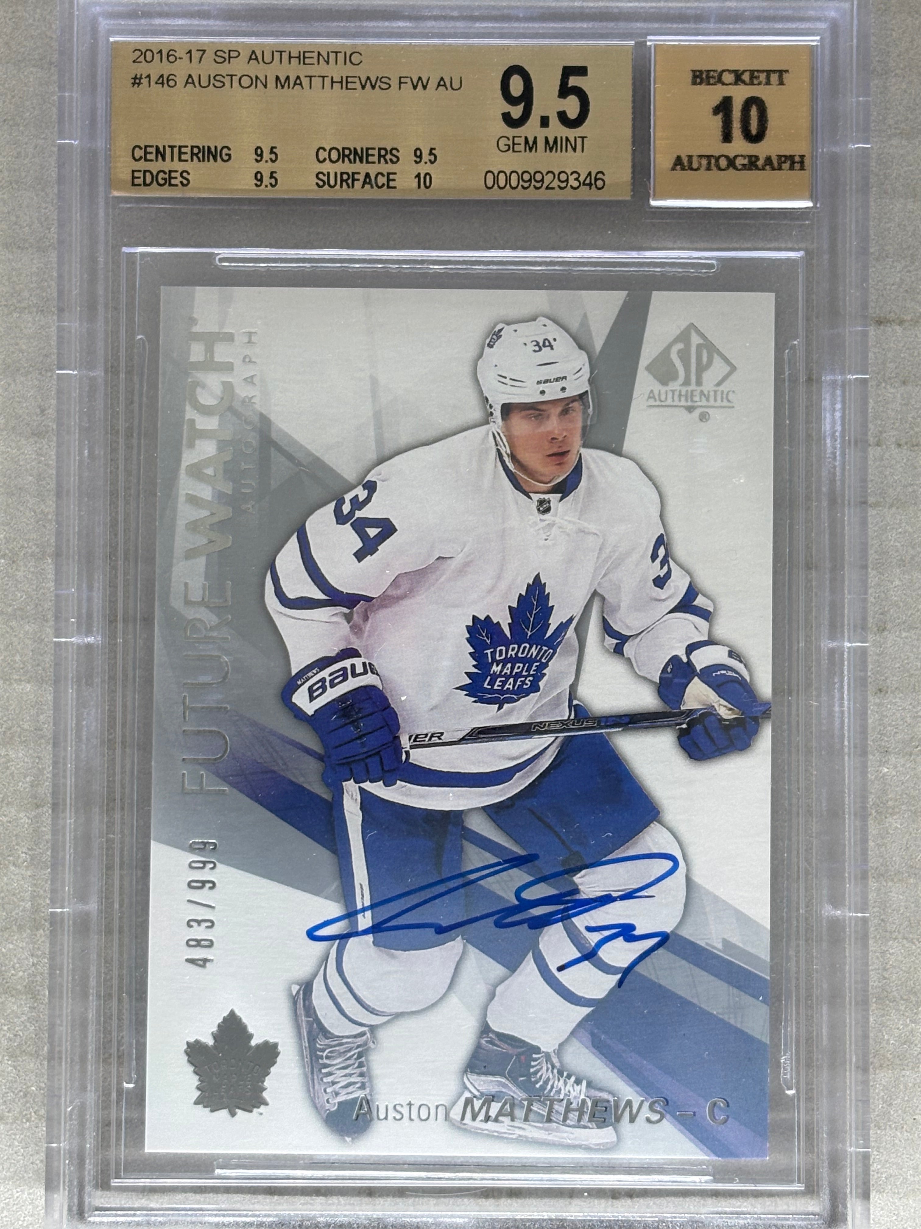 2016-17 SP Authentic Future Watch Auto Auston Matthews /999 BGS 9.5