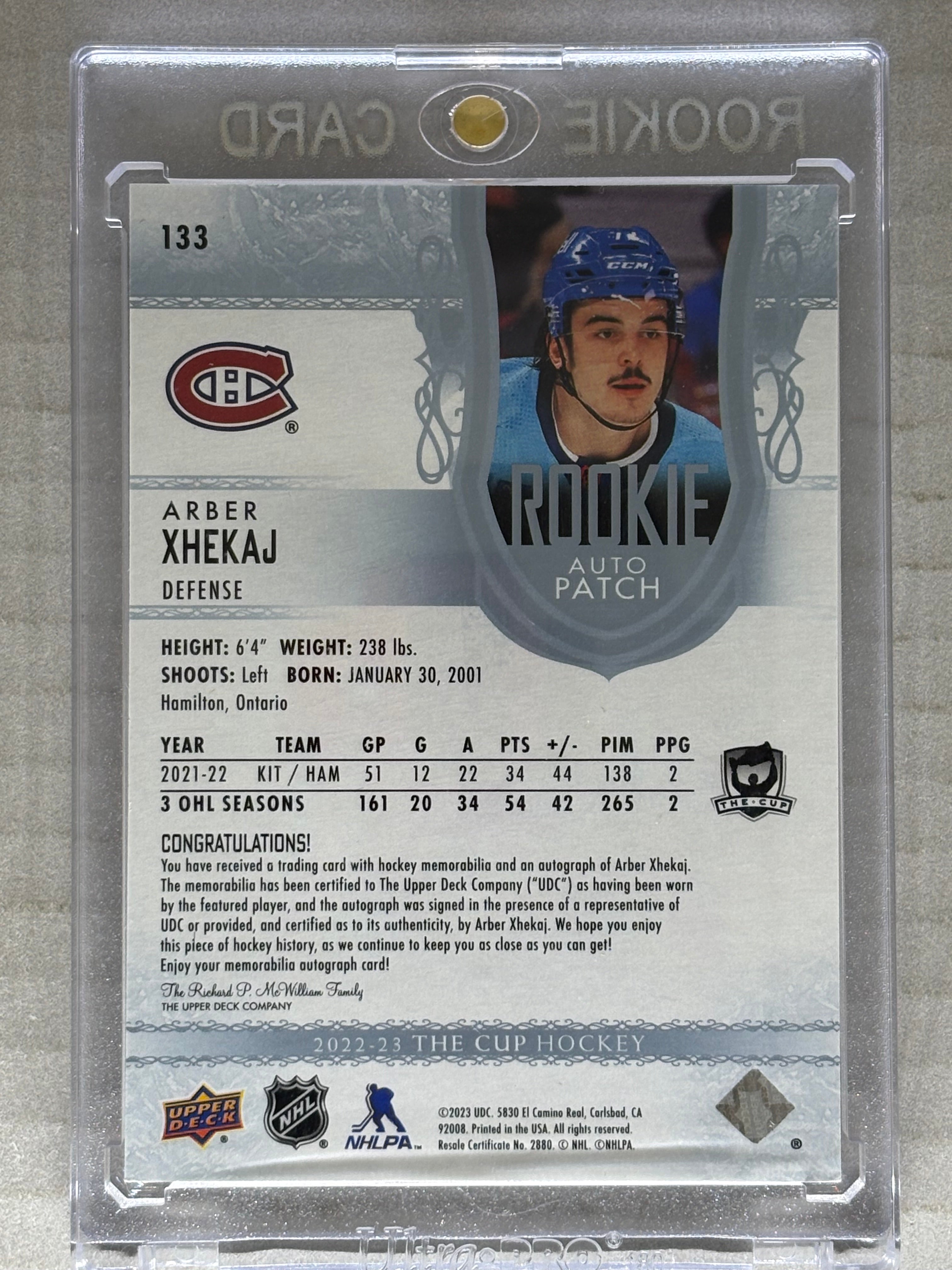 2022-23 Upper Deck The Cup Arber Xhekaj Rookie Patch auto /249