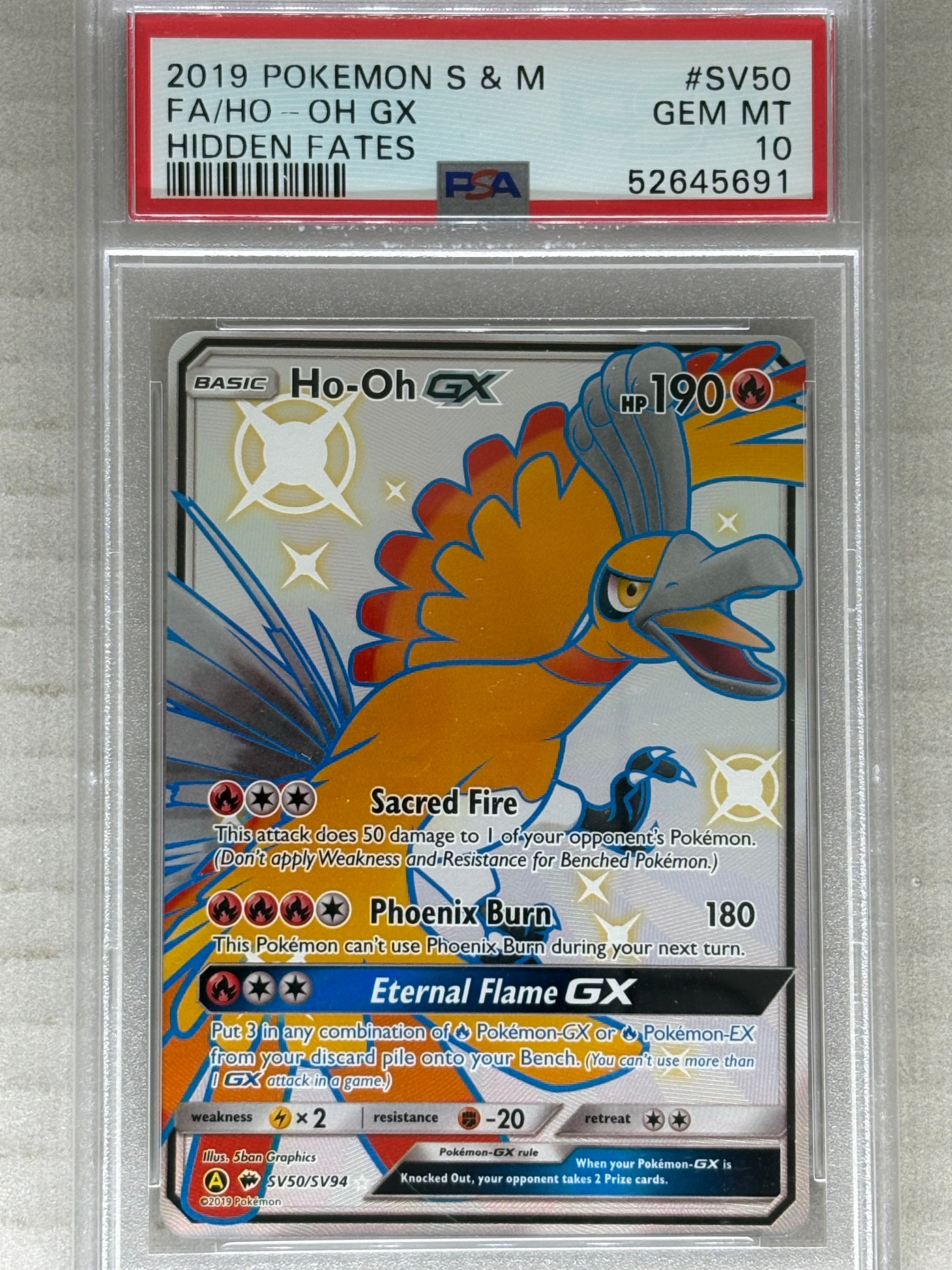 2019 Hidden Fates Ho-Oh GX Shiny Holo Rare PSA 10