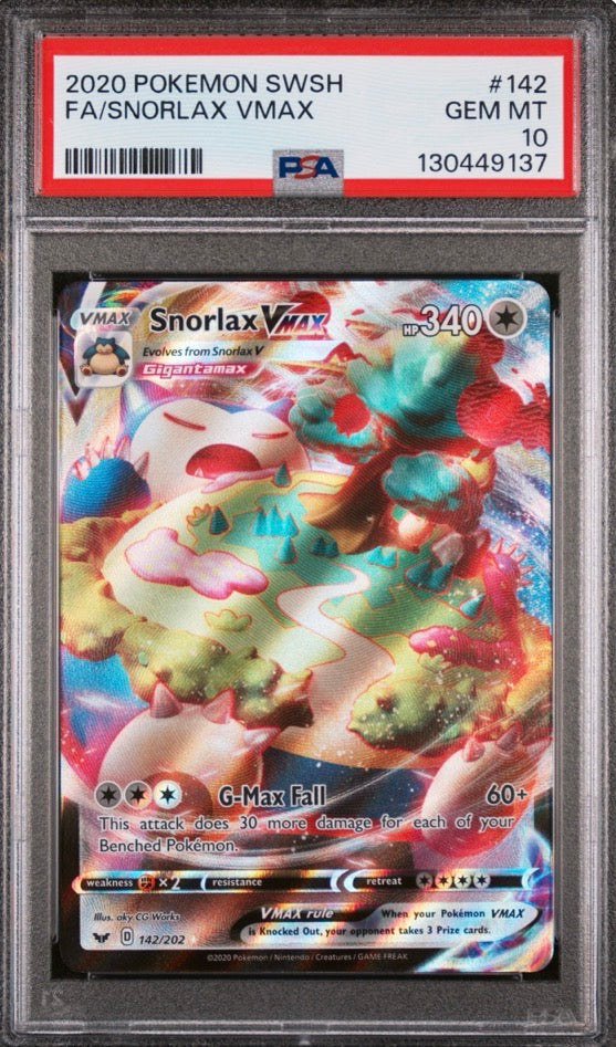 2020 Sword & Shield Base Set Snorlax Ultra Rare PSA 10 142/202