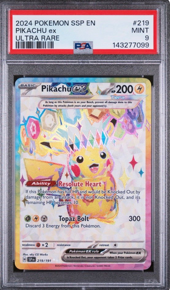 2024 Surging Sparks Pikachu EX Ultra Rare 219/191 PSA 9