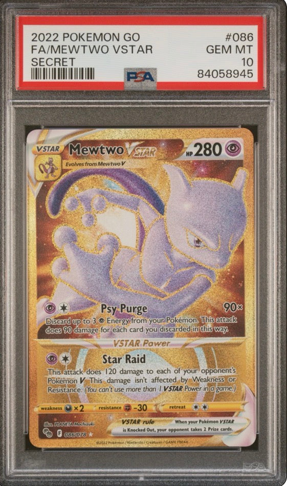 2022 Pokemon GO MewTwo VSTAR Secret Rare 086/078 PSA 10
