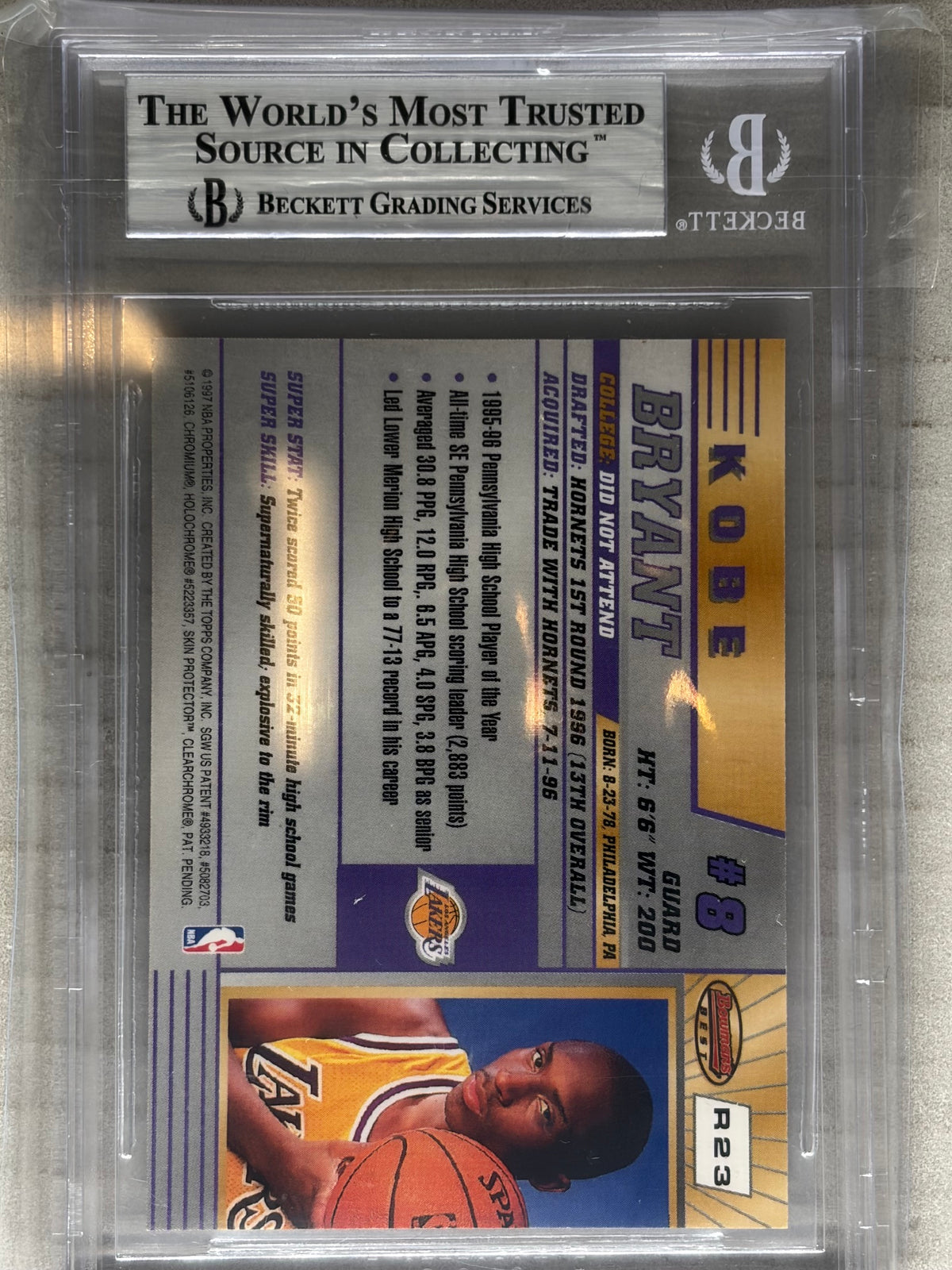 1996-97 Bowman's Best Kobe Bryant Rookie RC #R23 Lakers BGS 9