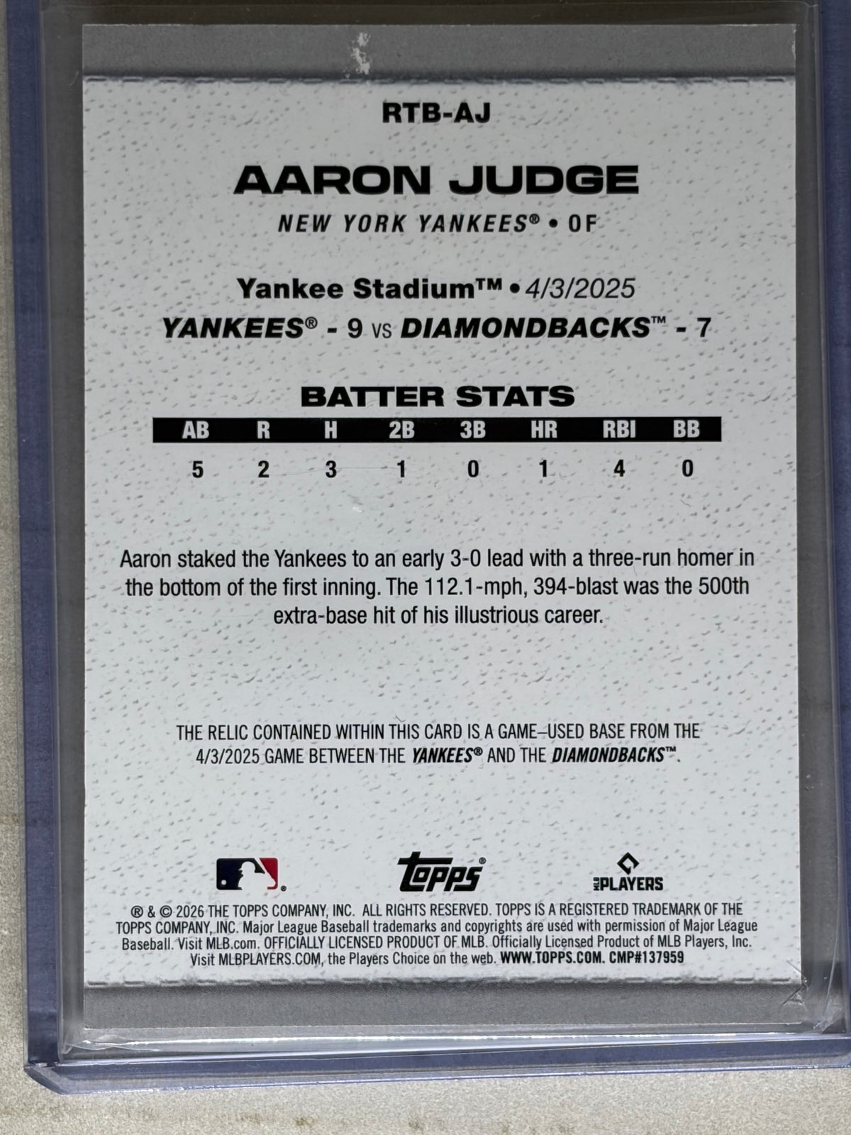 Topps 2026 Series 2 - Aaron Judge Yankees Rounding the Bases Relics #RTB-AJ