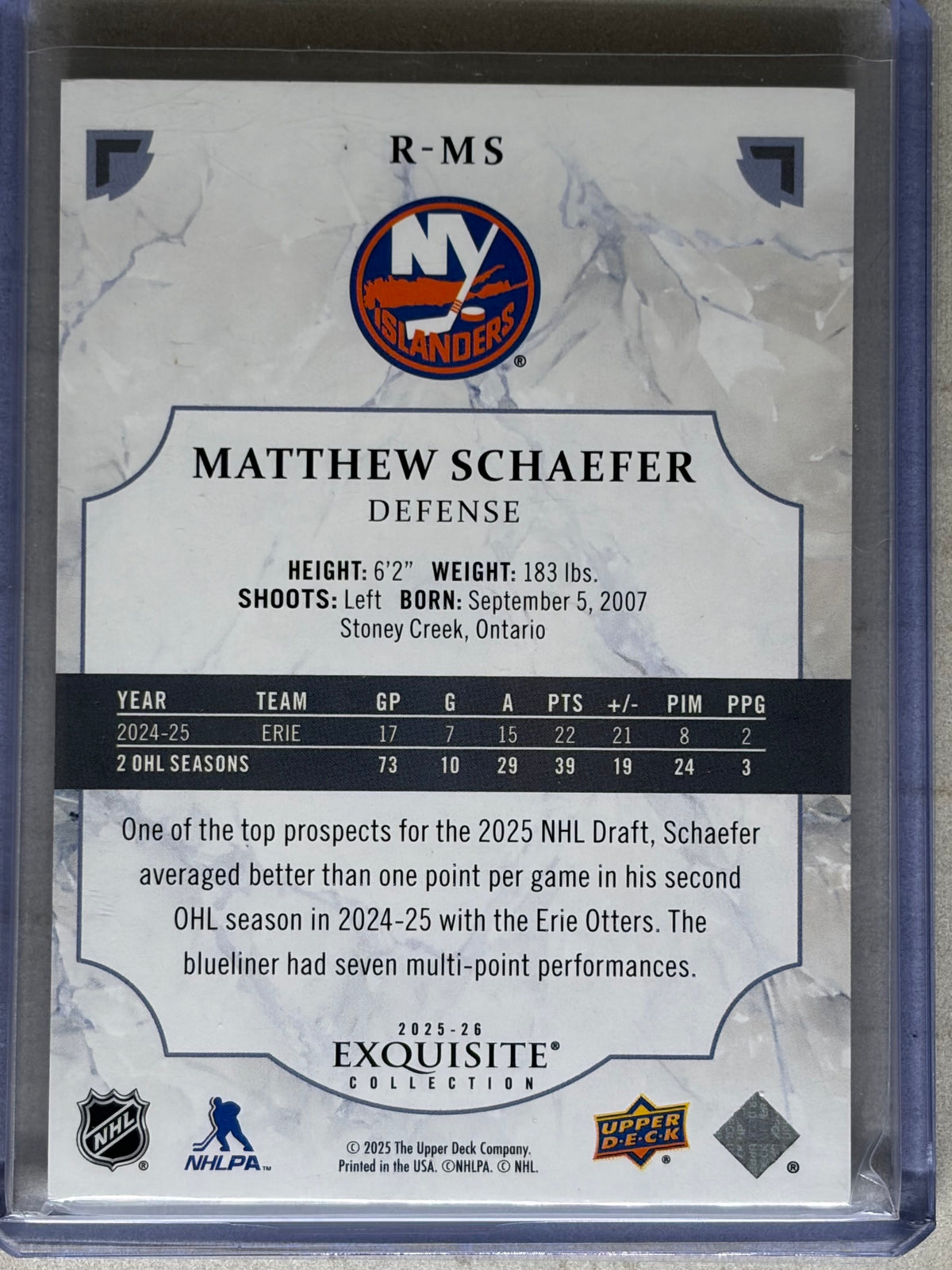 2025-26 Upper Deck Exquisite Collection Matthew Schaefer Rookie /399