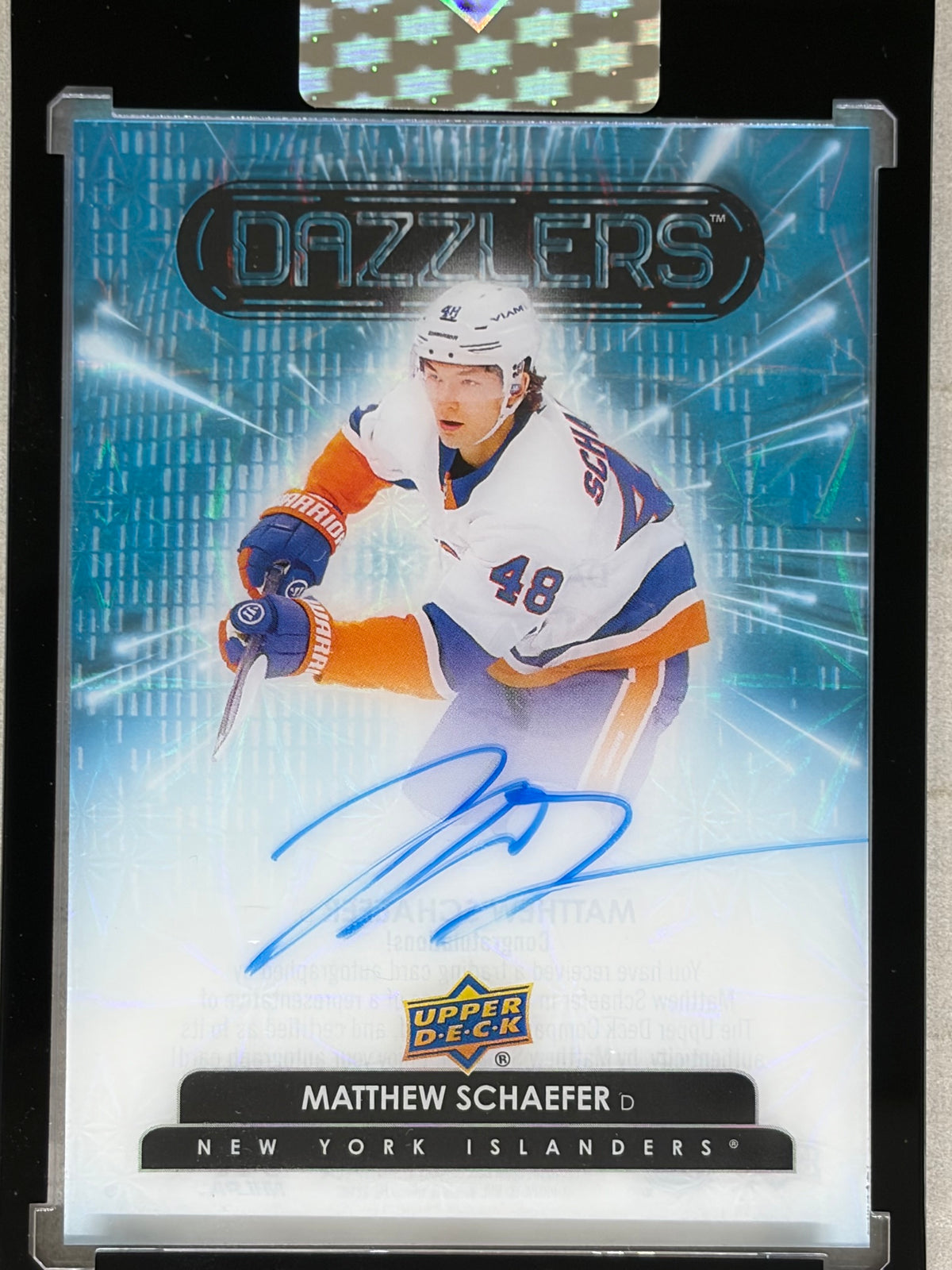 2025-26 Upper Deck Clear Cut Dazzlers Matthew Schaefer Auto #DA-MS