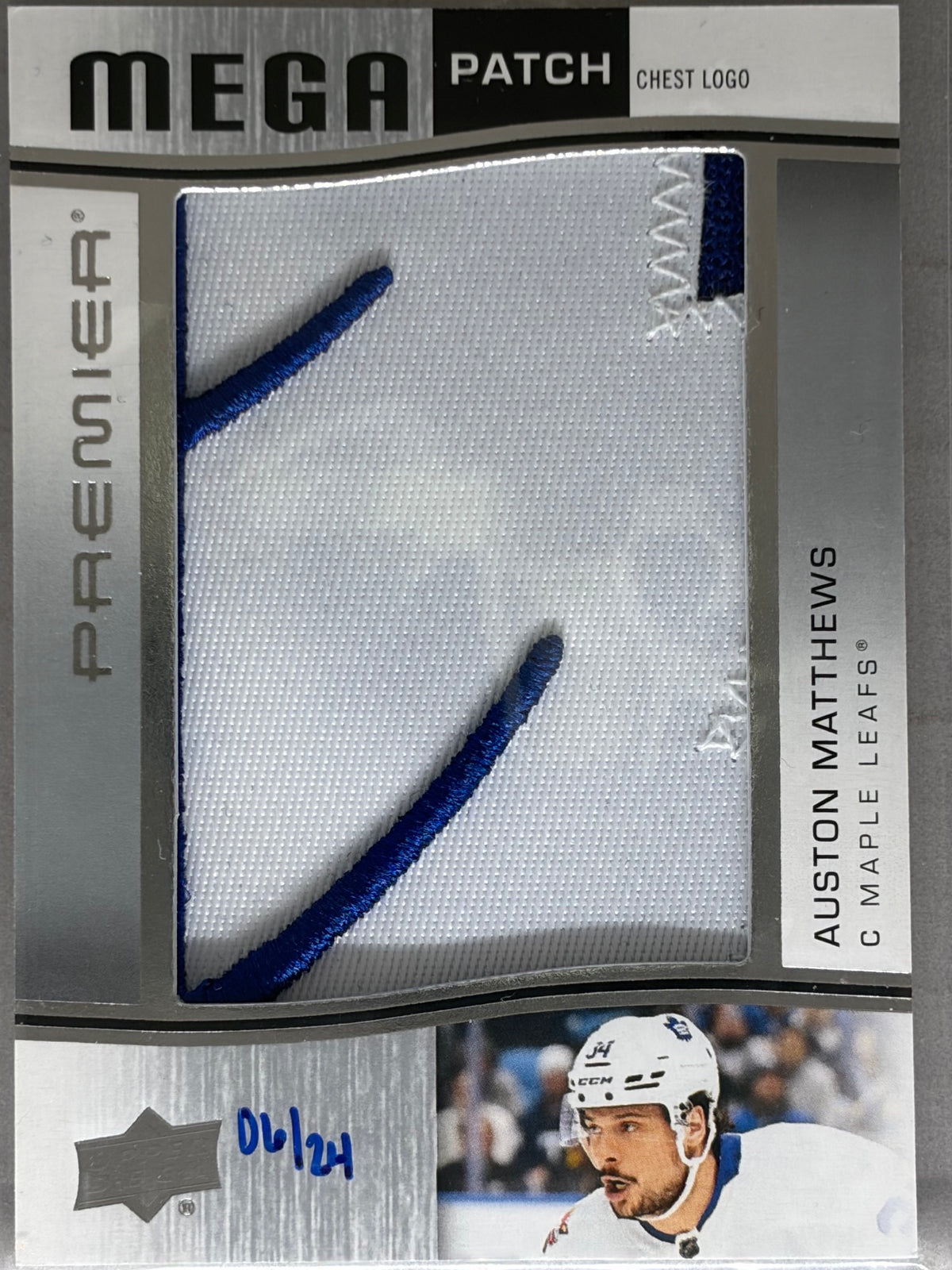 2023-24 Upper Deck Premier Mega Patch Chest Logo Auston Matthews /24