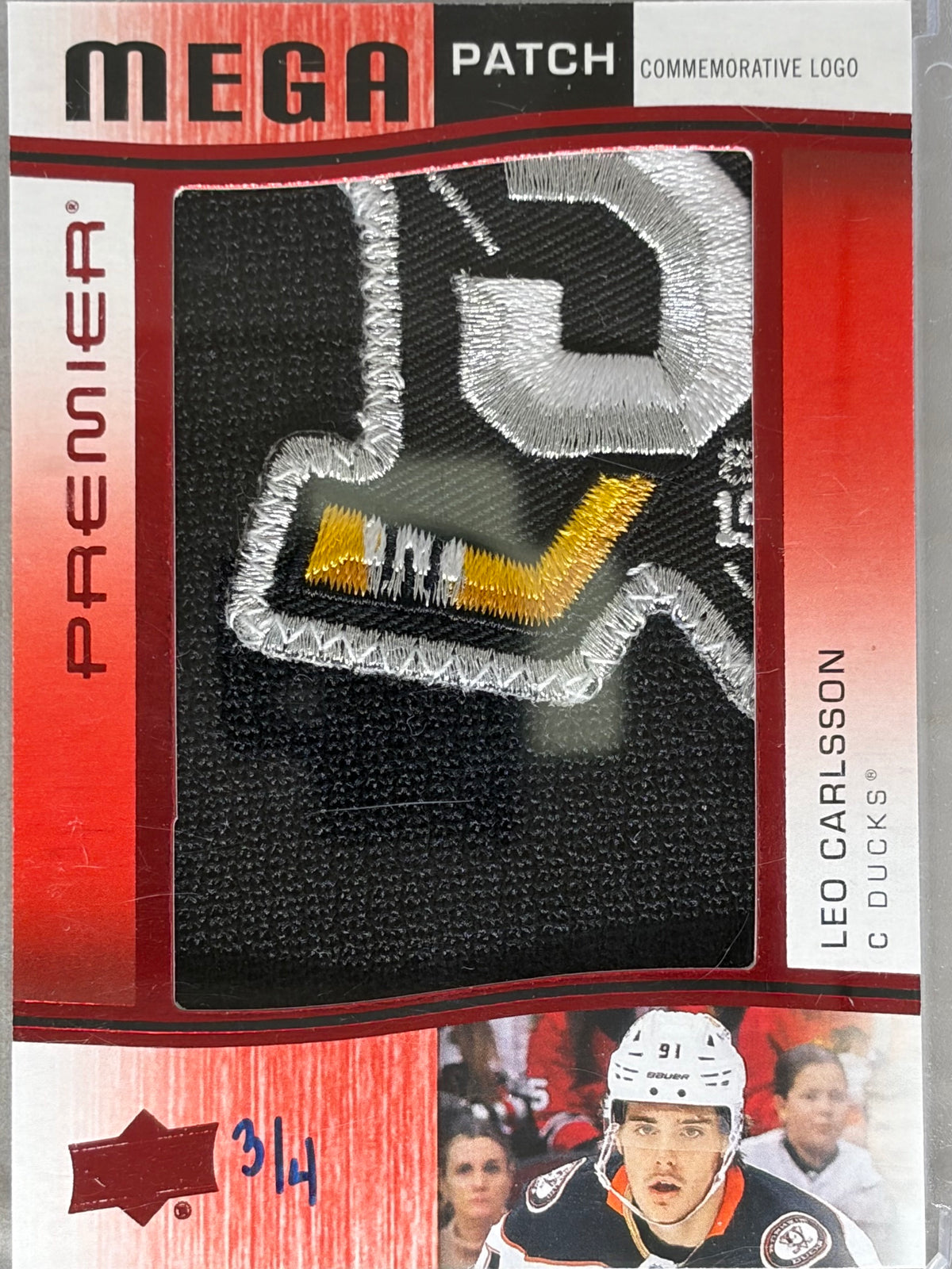 2023-24 Upper Deck Premier Leo Carlsson Mega Patch Commemorative Logos RC #/4