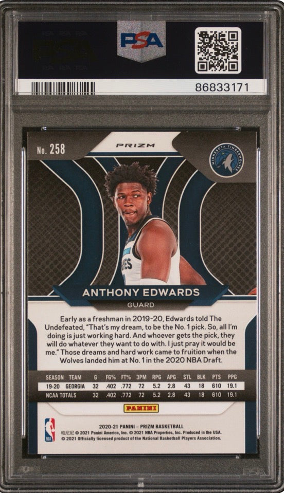 2020 Panini Prizm Green Prizm Anthony Edwards PSA 9