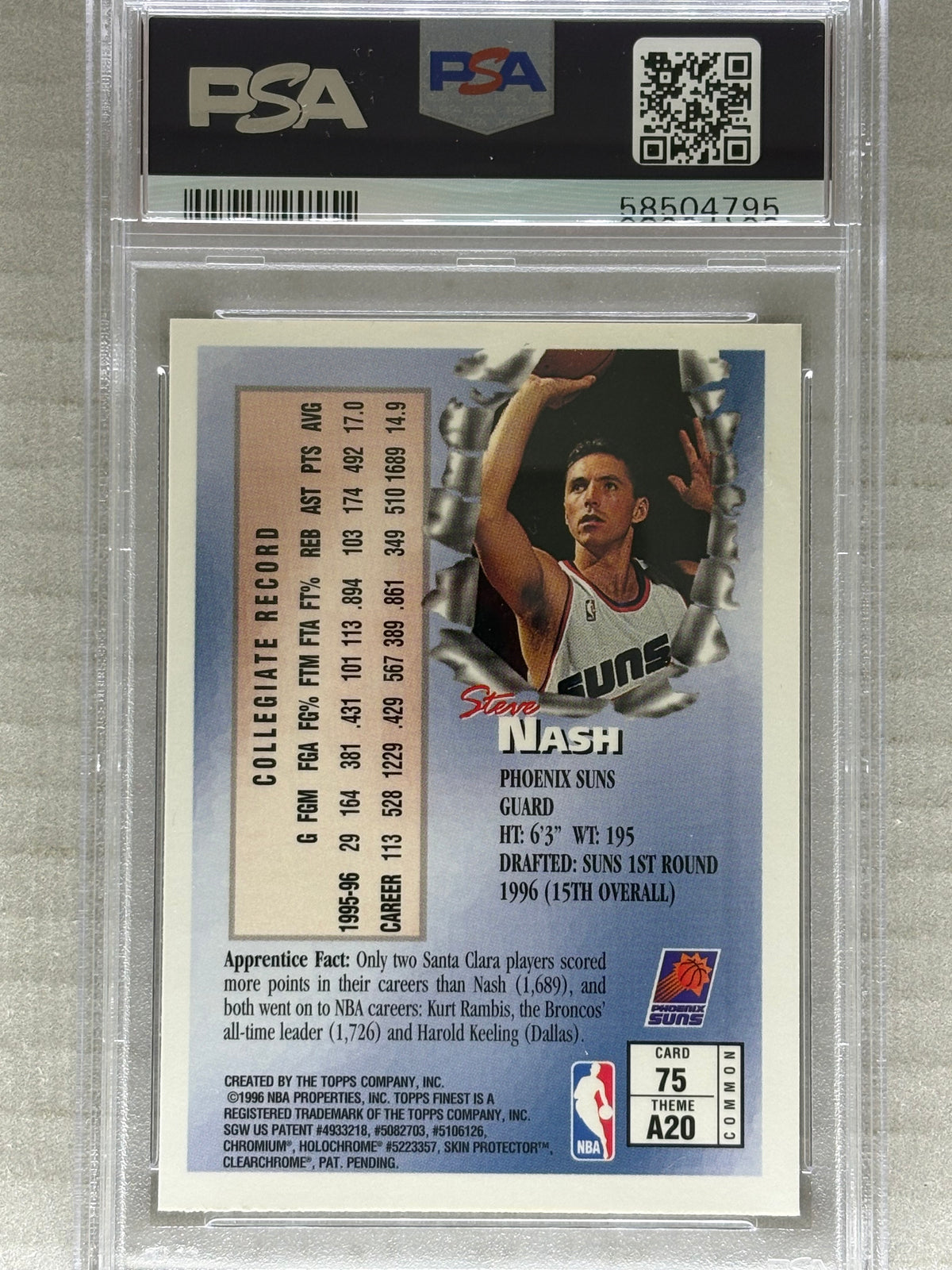 1996 Topps Finest Steve Nash W/Coating PSA 9