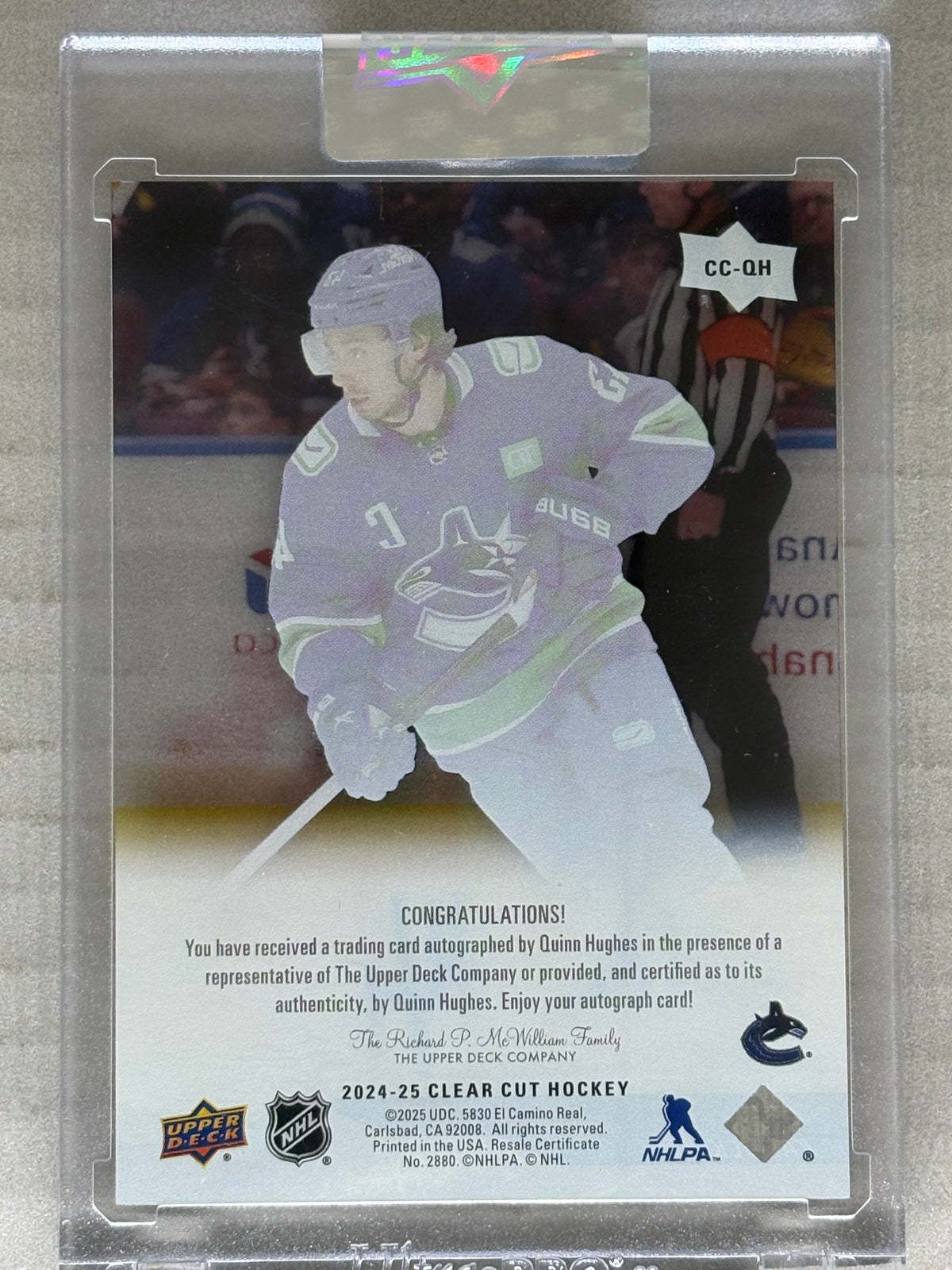 2024-25 Upper Deck Clear Cut Auto Quinn Hughes