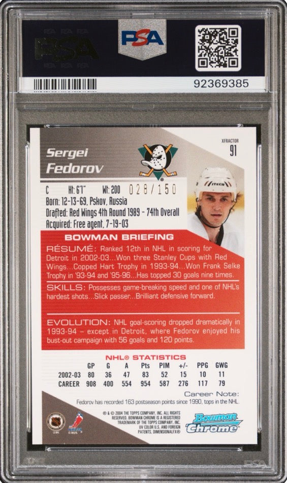 2003-04 Bowman Chrome XFractor #91 Sergei Fedorov PSA 10