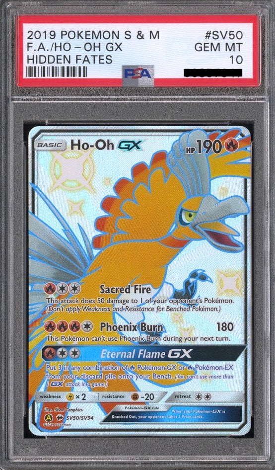 2019 Hidden Fates Ho-Oh GX Shiny Holo Rare PSA 10