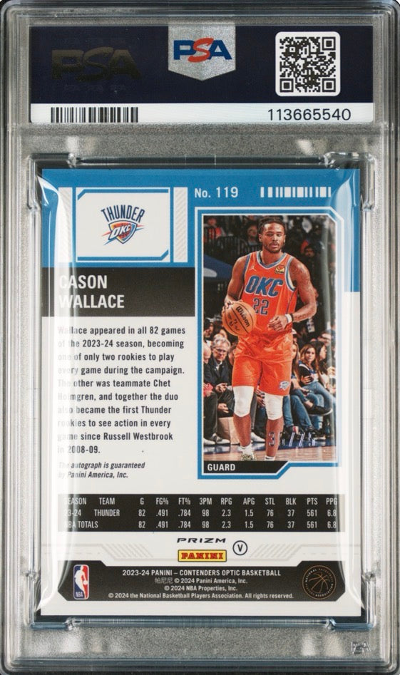 2023 Contenders Optic Cason Wallace /75 RC Auto Green Prizm Variation Ticket PSA 9