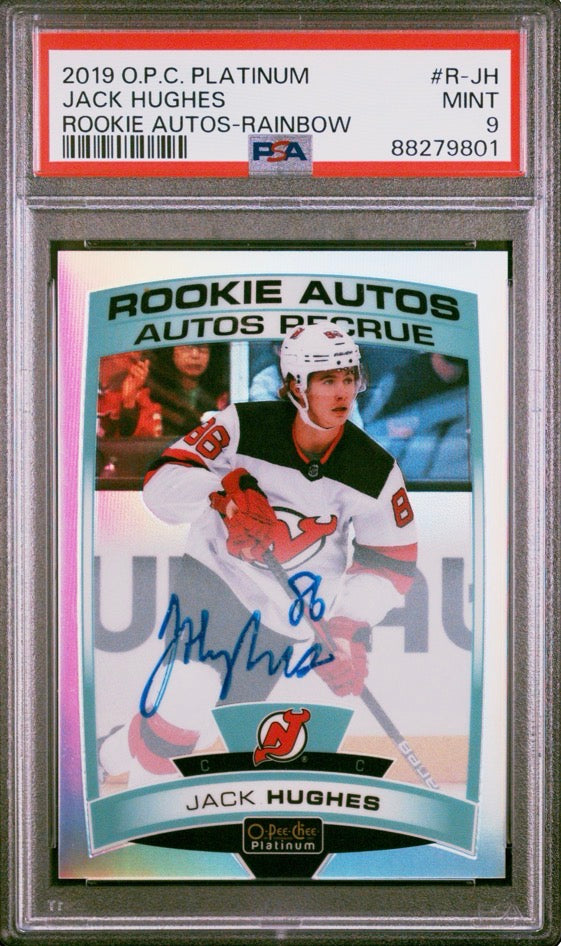 2019-20 OPC Platinum Jack Hughes Rookie Autos Rainbow #R-JH PSA 9