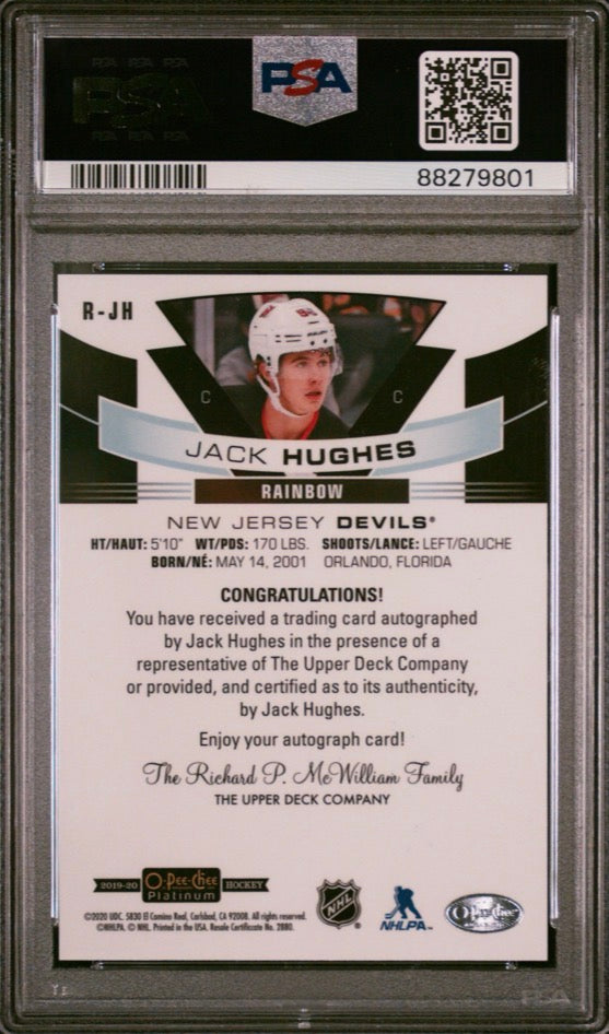 2019-20 OPC Platinum Jack Hughes Rookie Autos Rainbow #R-JH PSA 9