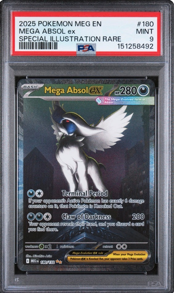 2025 Pokemon TCG Mega Absol ex 180/132 Me01 Mega Evolution SIR Holo PSA 9