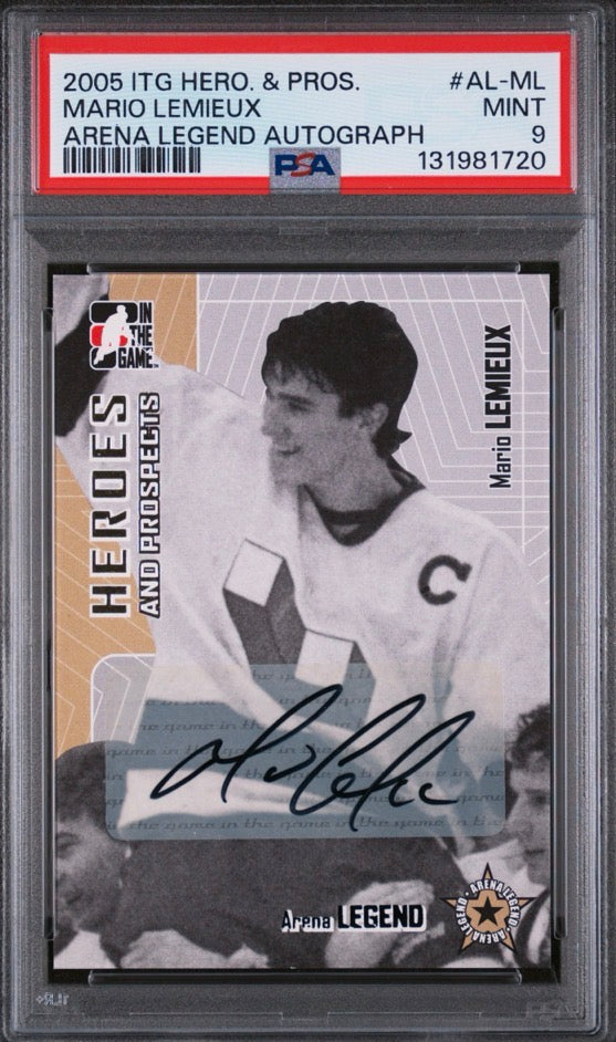 2005-06 In The Game Heroes & Prospects Mario Lemieux Arena Legends Auto PSA 9