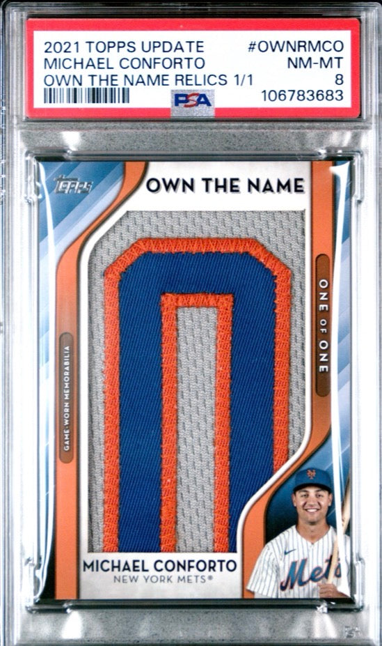 2021 Topps Update Own The Name Relics 1/1 Michael Conforto PSA 8
