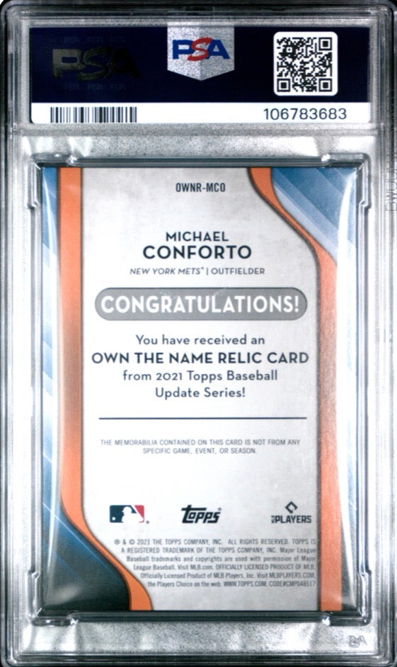 2021 Topps Update Own The Name Relics 1/1 Michael Conforto PSA 8
