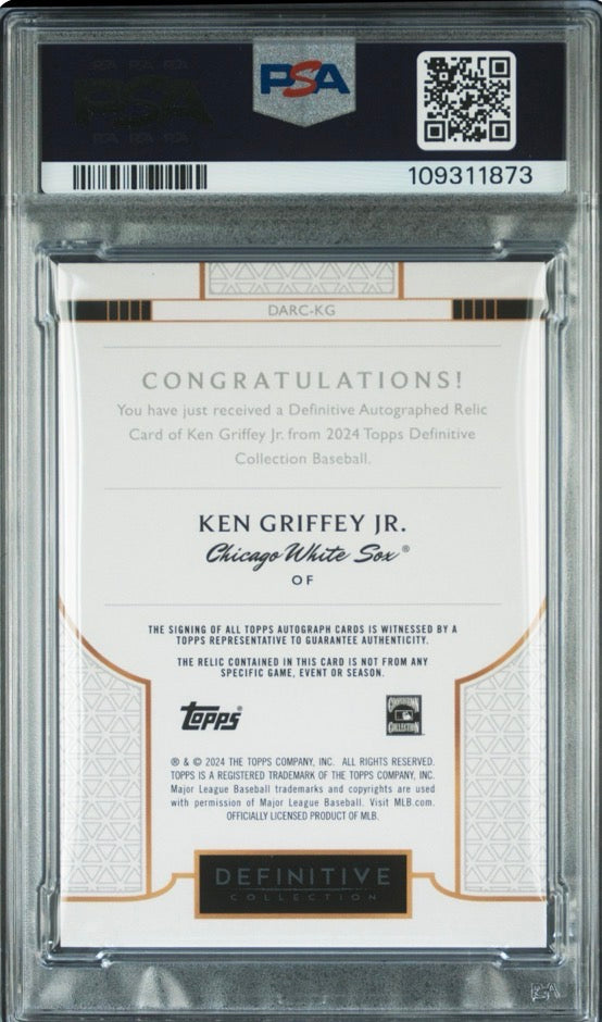 2024 Topps Definitive Collection Definitive Autograph Relic Collection Ken Griffey Jr PSA 9