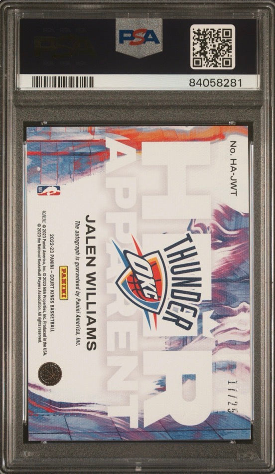 2022 Panini Court Kings Jalen Williams Heir Apparent Auto Sapphire #HA-JWT PSA 9