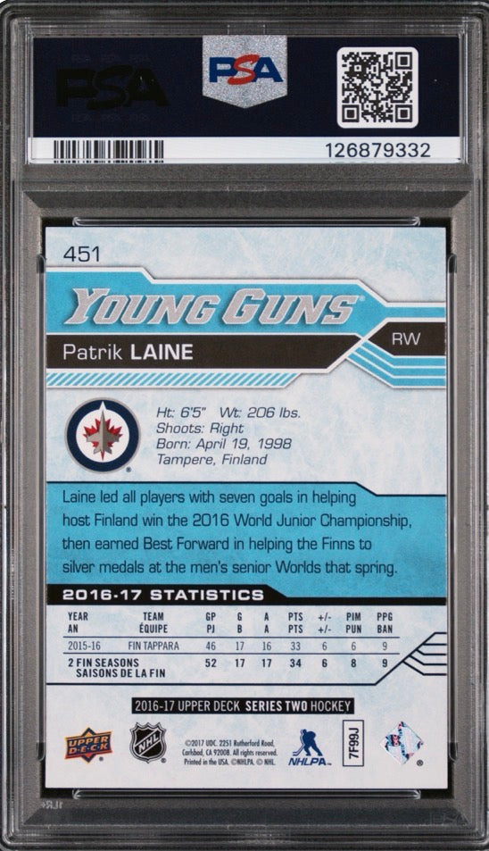 2016-17 Upper Deck Series 2 Young Guns Patrik Laine PSA 10