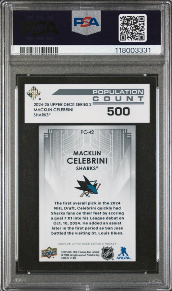 2024-25 UD Series 2 Macklin Celebrini Population Count 500 PSA 10