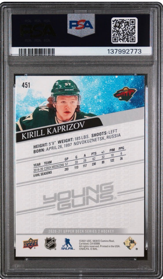 2020-21 Upper Deck Series 2 Young Guns Kirill Kaprizov PSA 10