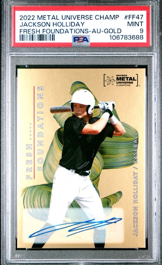 2022 Metal Universe Fresh Foundations Gold /10 Jackson Holliday PSA 9